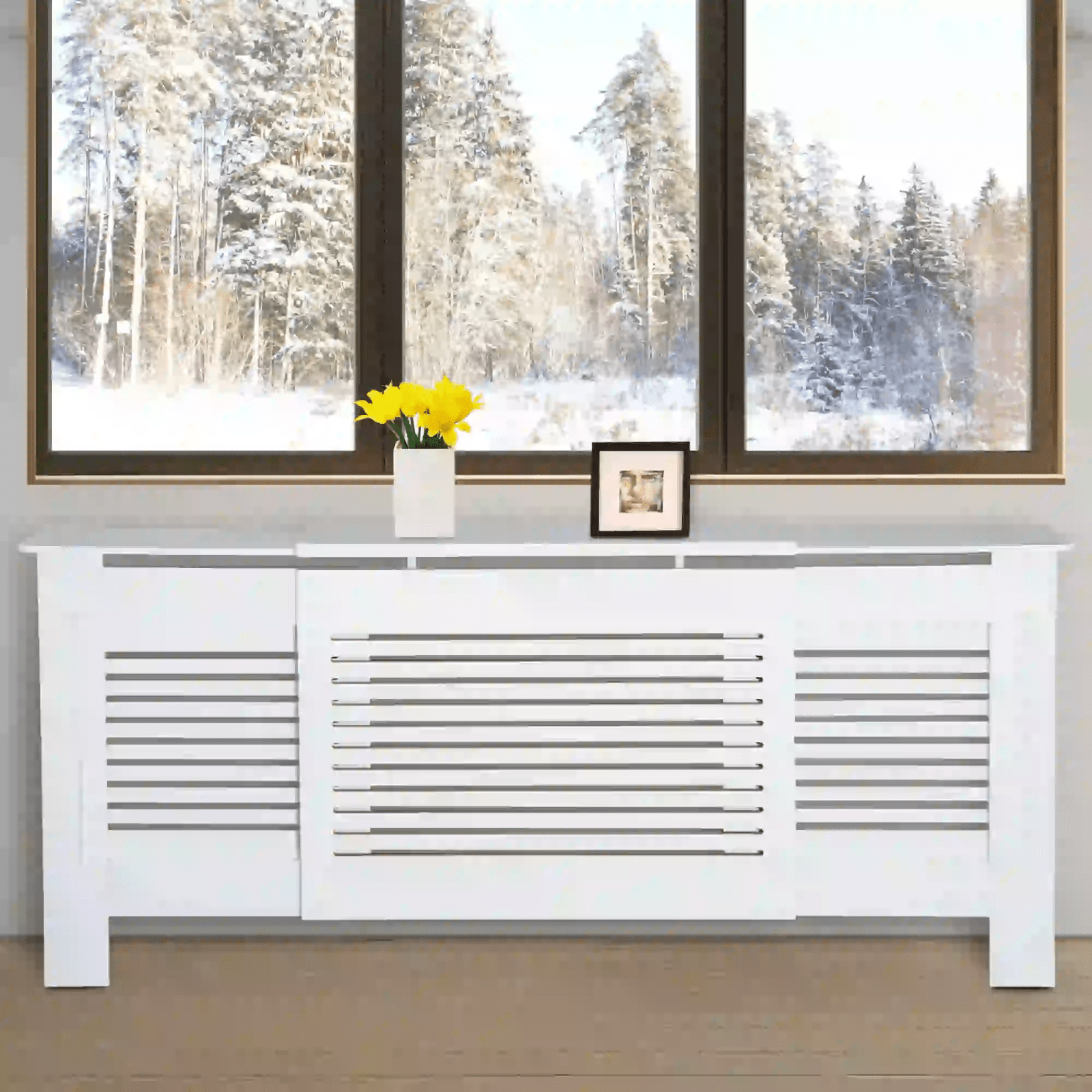 White Extendable Radiator Cover Cabinet Shelving Slatted Design MDF Living Room - Home and Garden Furniture Shop - #rustic - furniture#