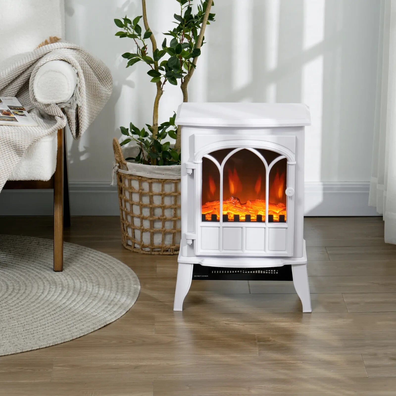White Freestanding Electric Stove Heater Glass Door LED Flame Effect Fireplace - Home and Garden Furniture Shop - rustic - furniture