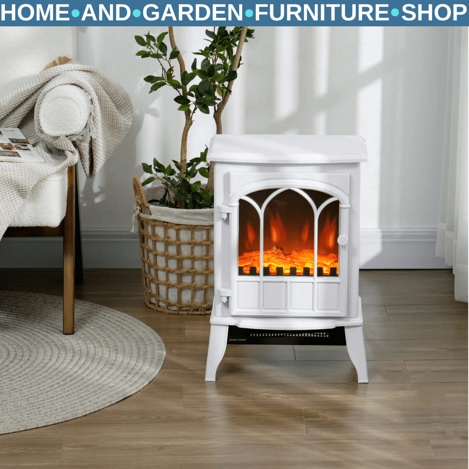 White Freestanding Electric Stove Heater Glass Door LED Flame Effect Fireplace - Home and Garden Furniture Shop - rustic - furniture