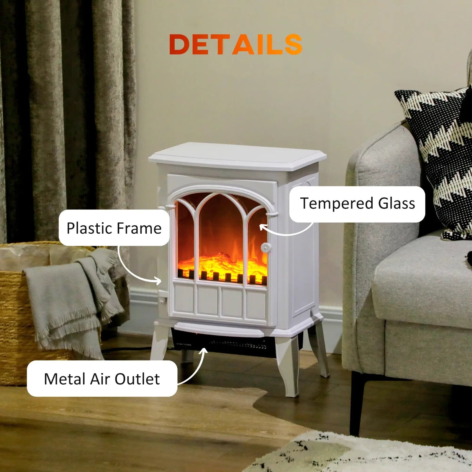 White Freestanding Electric Stove Heater Glass Door LED Flame Effect Fireplace - Home and Garden Furniture Shop - rustic - furniture