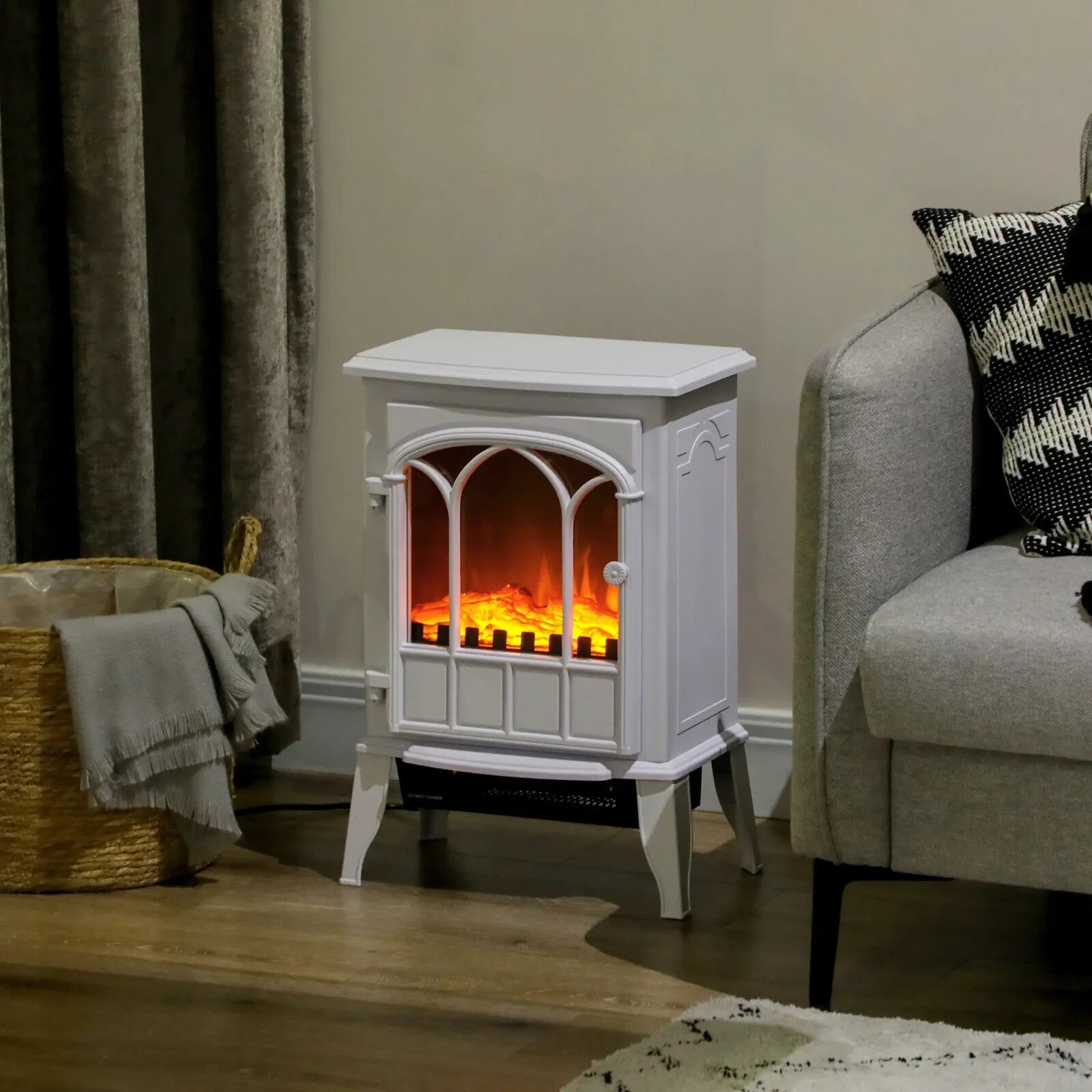White Freestanding Electric Stove Heater Glass Door LED Flame Effect Fireplace - Home and Garden Furniture Shop - rustic - furniture