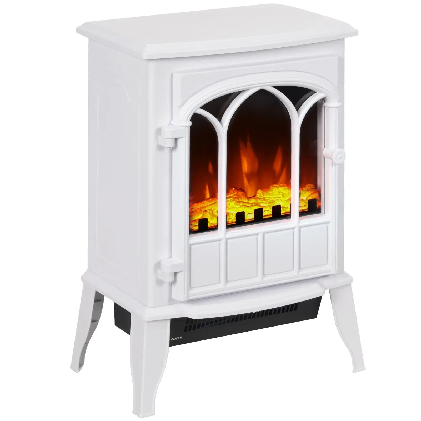 White Freestanding Electric Stove Heater Glass Door LED Flame Effect Fireplace - Home and Garden Furniture Shop - rustic - furniture