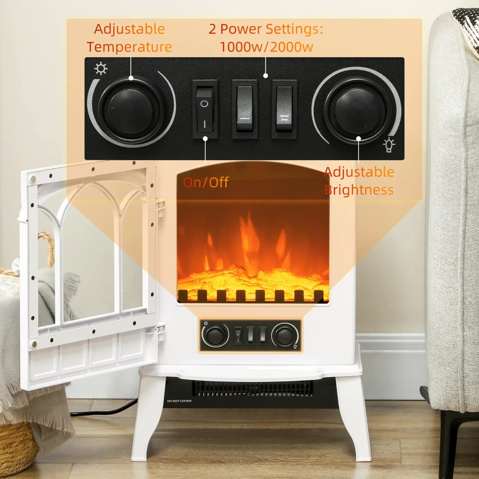 White Freestanding Electric Stove Heater Glass Door LED Flame Effect Fireplace - Home and Garden Furniture Shop - rustic - furniture