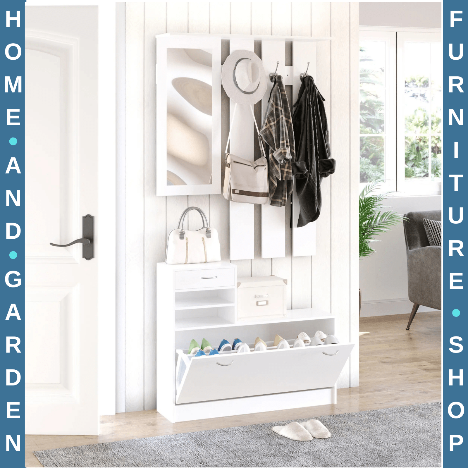 White Hallway Shoe Storage Unit Coat Rack Stand Bench Shelf Cabinet Mirror Hooks - Home and Garden Furniture Shop - rustic - furniture