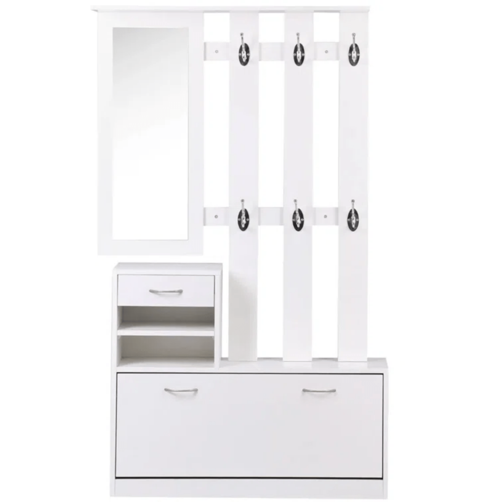 White Hallway Shoe Storage Unit Coat Rack Stand Bench Shelf Cabinet Mirror Hooks - Home and Garden Furniture Shop - #rustic - furniture#