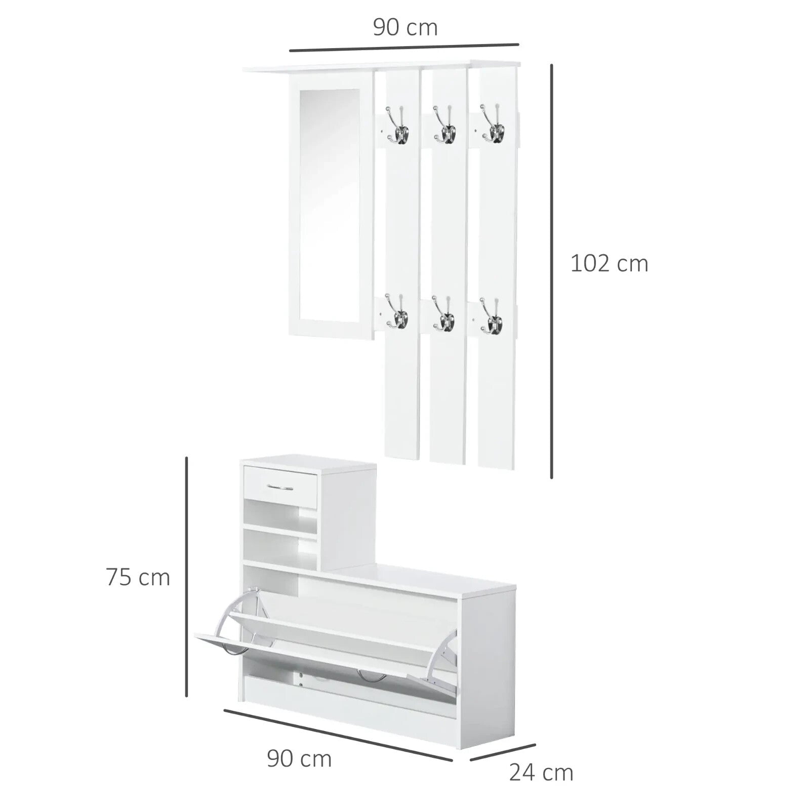 White Hallway Shoe Storage Unit Coat Rack Stand Bench Shelf Cabinet Mirror Hooks - Home and Garden Furniture Shop - rustic - furniture