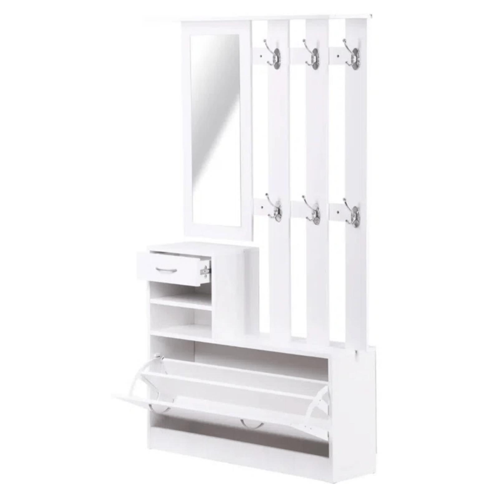 White Hallway Shoe Storage Unit Coat Rack Stand Bench Shelf Cabinet Mirror Hooks - Home and Garden Furniture Shop - #rustic - furniture#