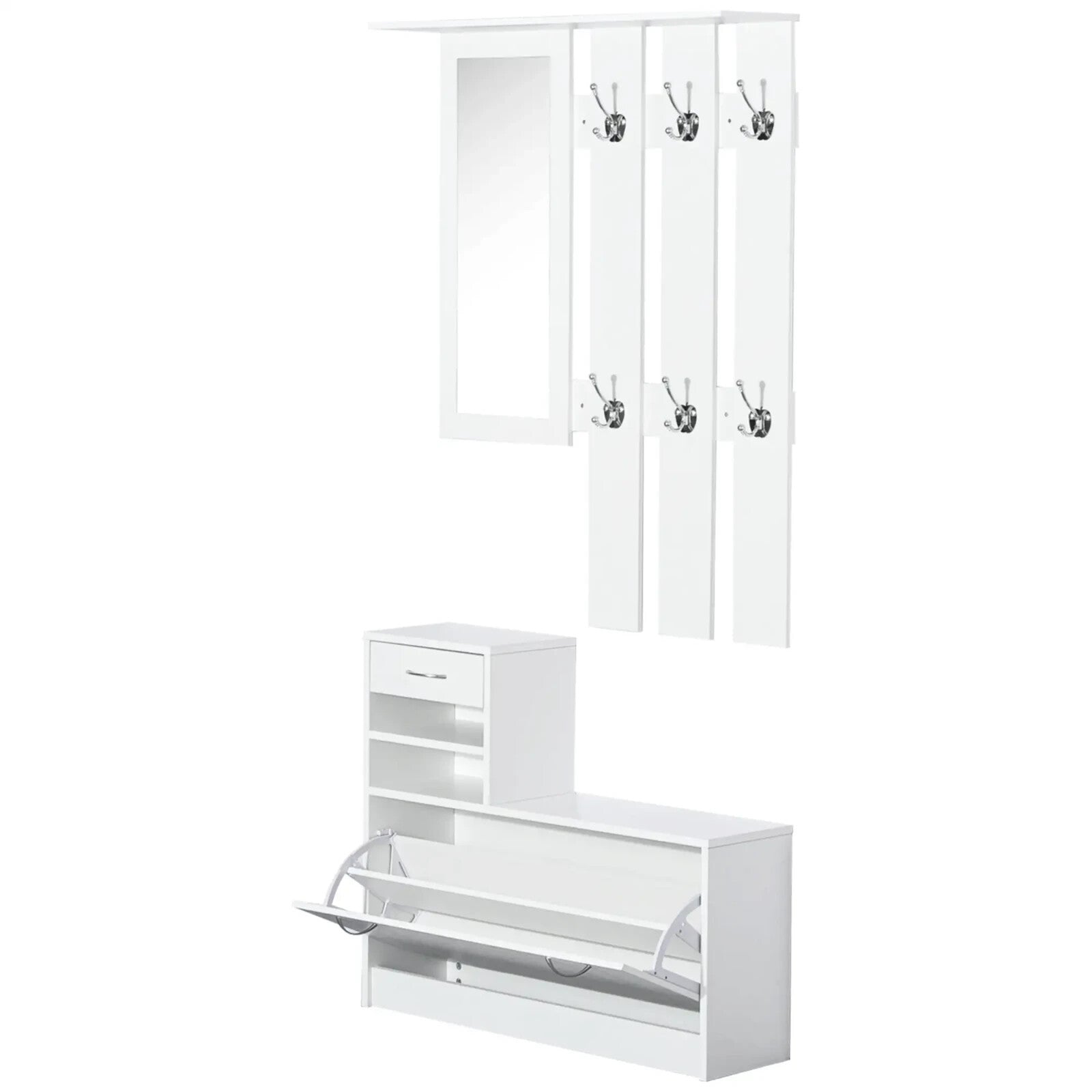 White Hallway Shoe Storage Unit Coat Rack Stand Bench Shelf Cabinet Mirror Hooks - Home and Garden Furniture Shop - rustic - furniture