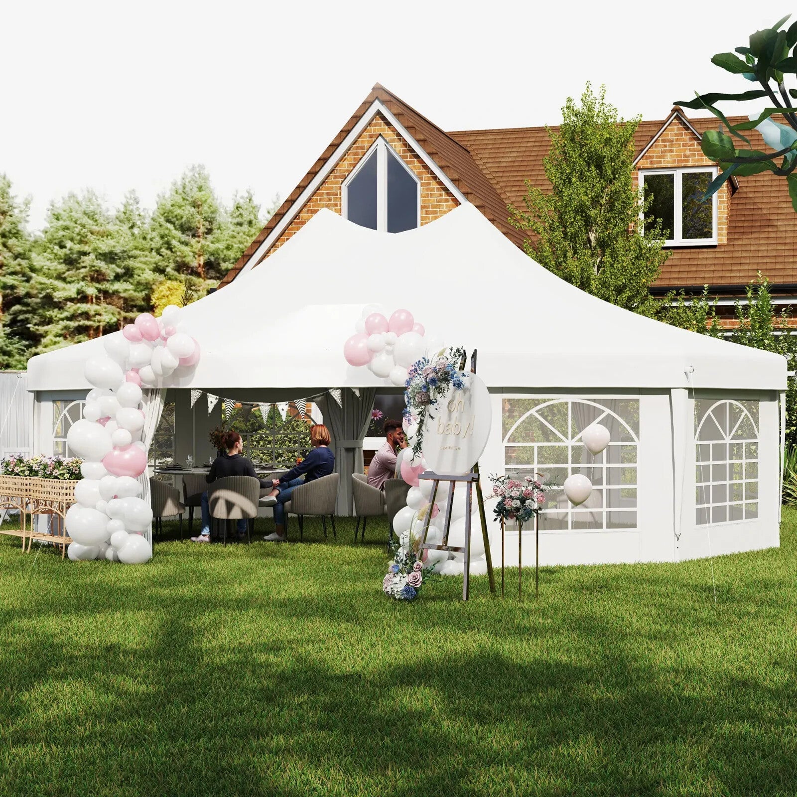 White Heavy Duty Marquee Tent Gazebo 10 Sides Outdoor Party Wedding Event Cover - Home and Garden Furniture Shop - rustic - furniture