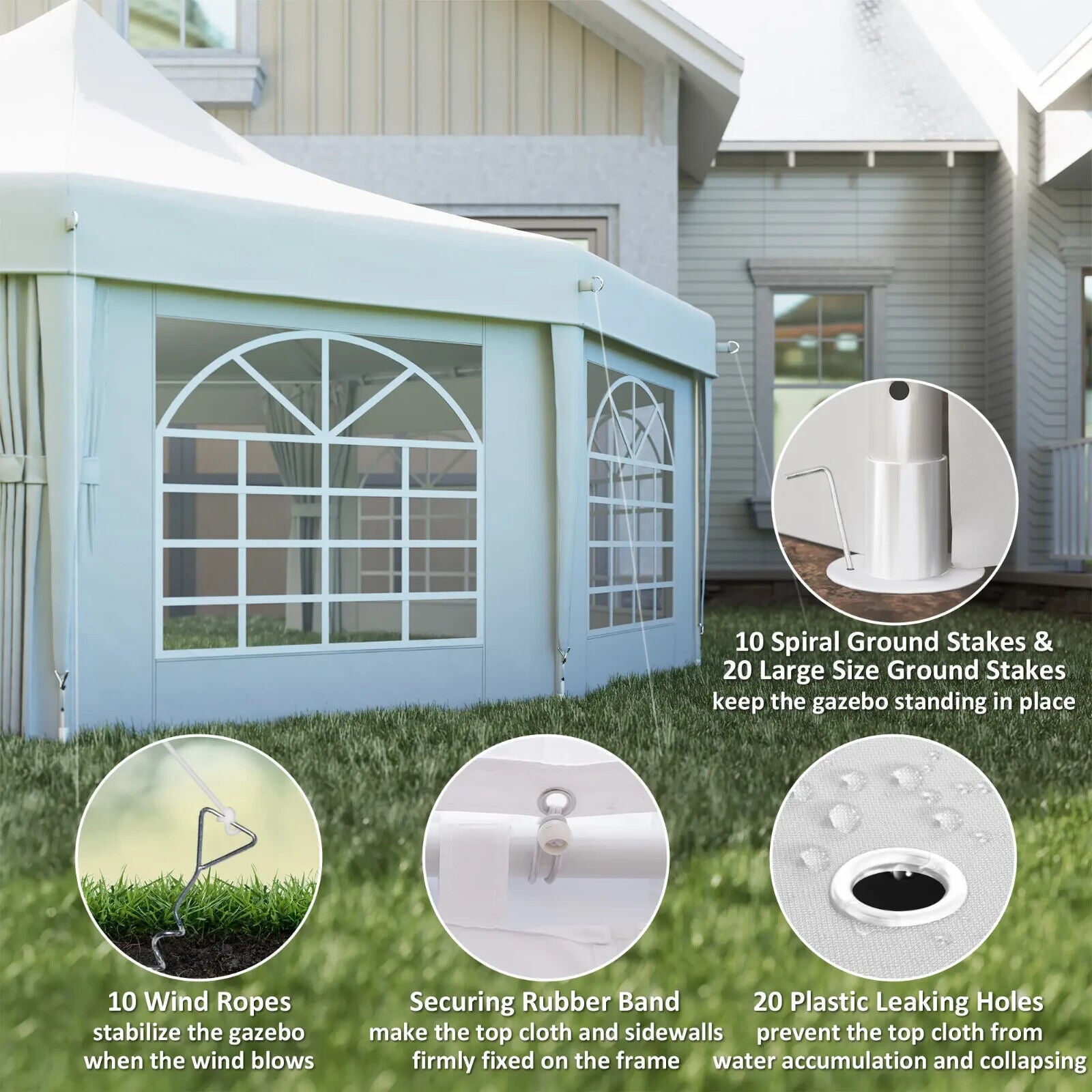 White Heavy Duty Marquee Tent Gazebo 10 Sides Outdoor Party Wedding Event Cover - Home and Garden Furniture Shop - #rustic - furniture#