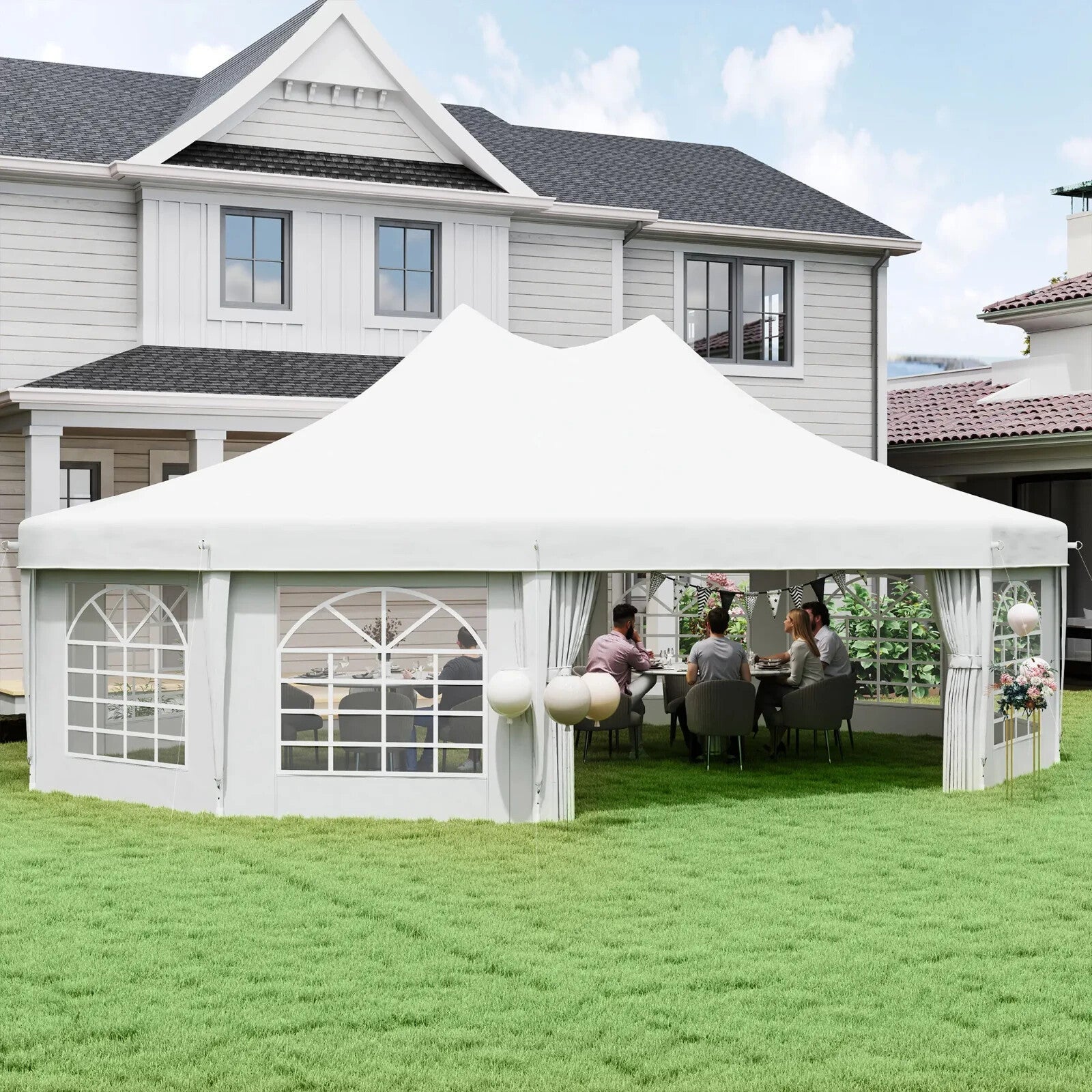 White Heavy Duty Marquee Tent Gazebo 10 Sides Outdoor Party Wedding Event Cover - Home and Garden Furniture Shop - rustic - furniture