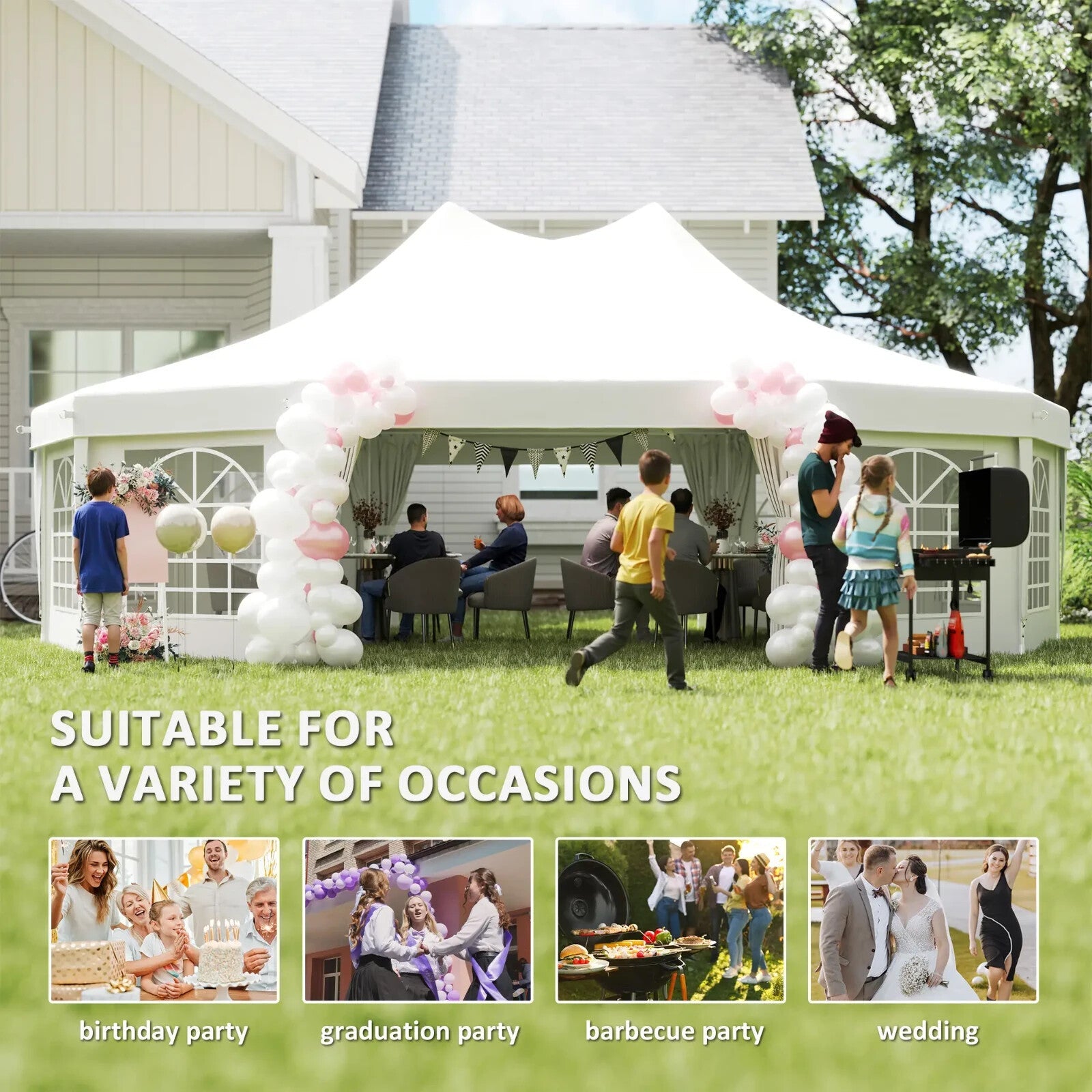 White Heavy Duty Marquee Tent Gazebo 10 Sides Outdoor Party Wedding Event Cover - Home and Garden Furniture Shop - rustic - furniture