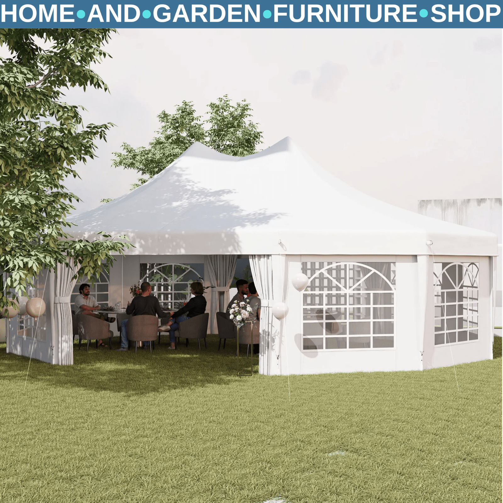 White Heavy Duty Marquee Tent Gazebo 10 Sides Outdoor Party Wedding Event Cover - Home and Garden Furniture Shop - #rustic - furniture#