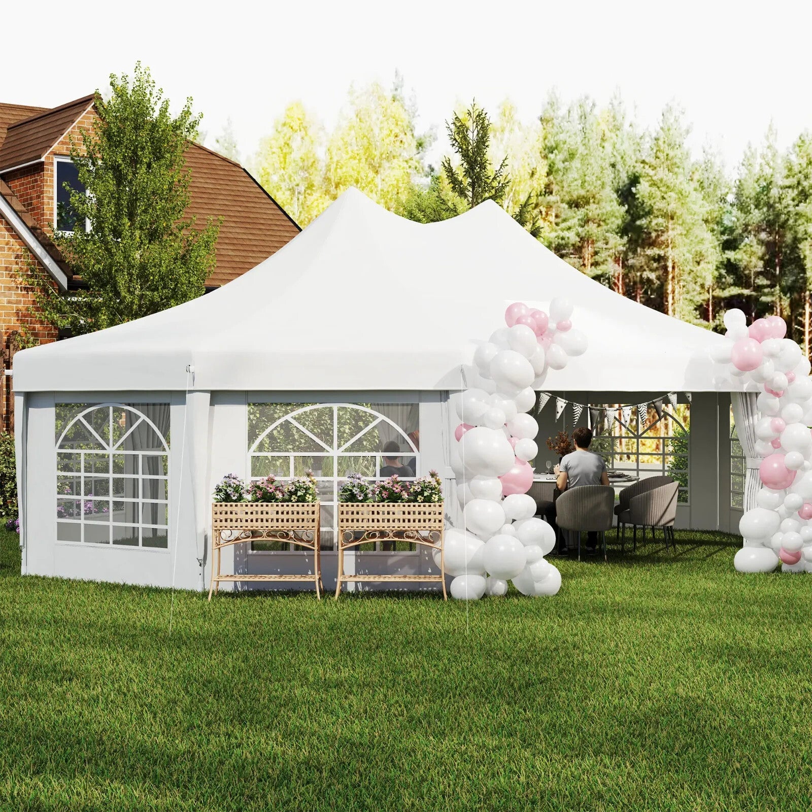 White Heavy Duty Marquee Tent Gazebo 10 Sides Outdoor Party Wedding Event Cover - Home and Garden Furniture Shop - rustic - furniture
