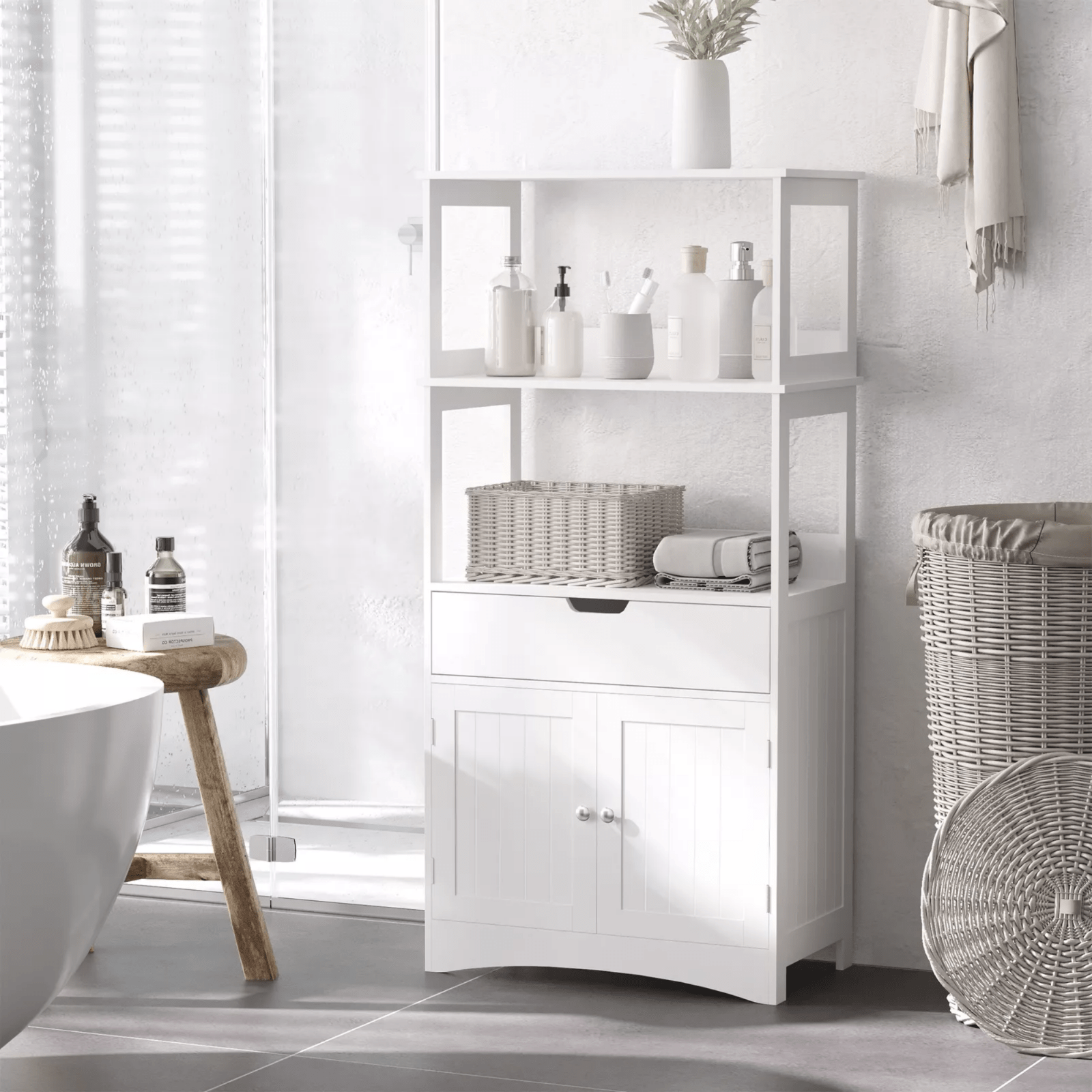 White Large Bathroom Floor Cabinet Storage Unit Kitchen Cupboard Larder Shelving - Home and Garden Furniture Shop - rustic - furniture