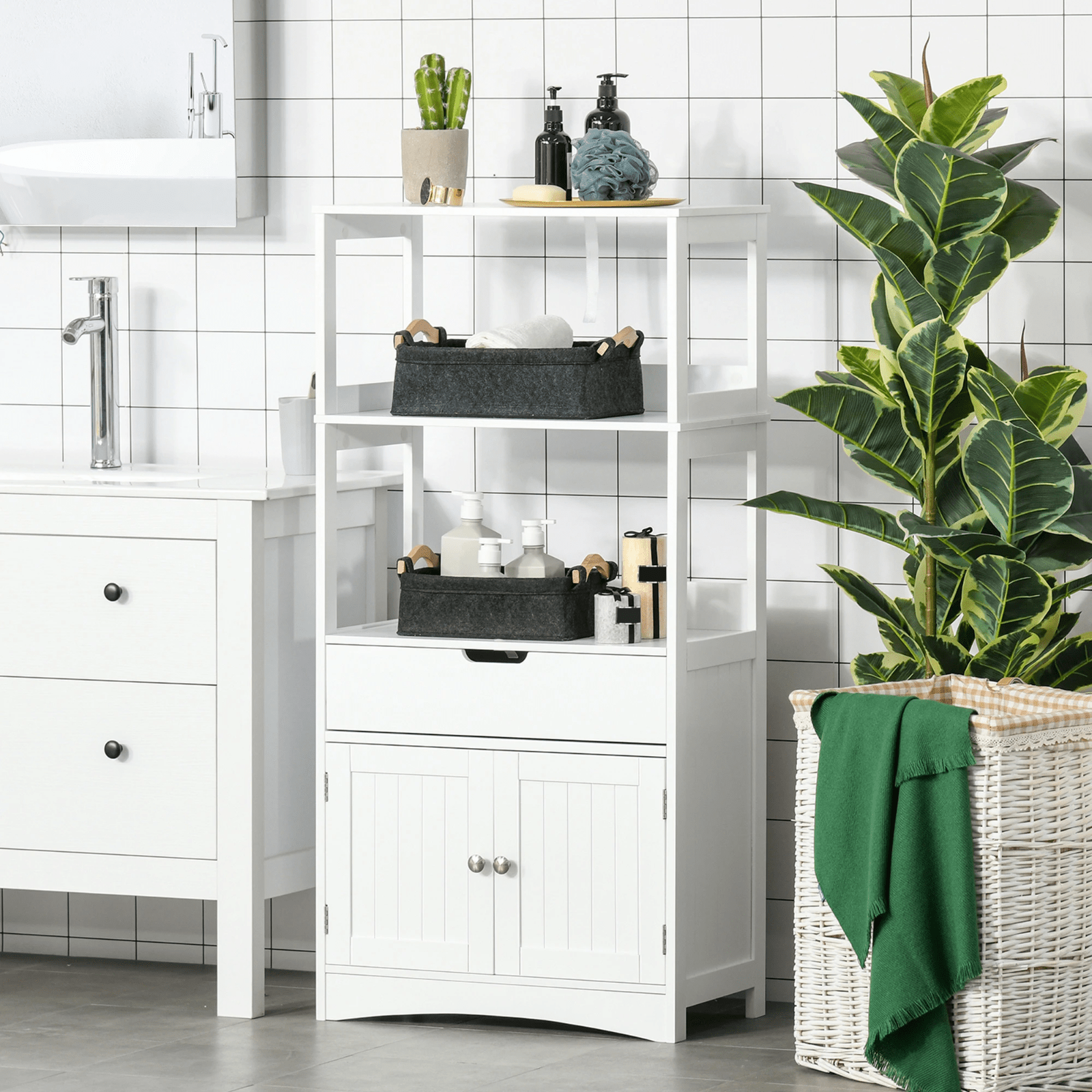 White Large Bathroom Floor Cabinet Storage Unit Kitchen Cupboard Larder Shelving - Home and Garden Furniture Shop - rustic - furniture
