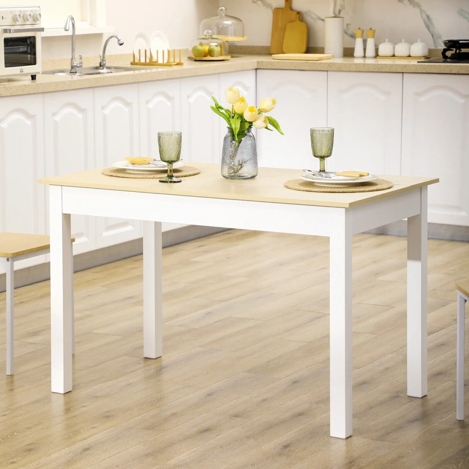 White Modern Dining Table Kitchen Table with Wood Oak Effect 4 to 6 Seater Table - Home and Garden Furniture Shop - rustic - furniture