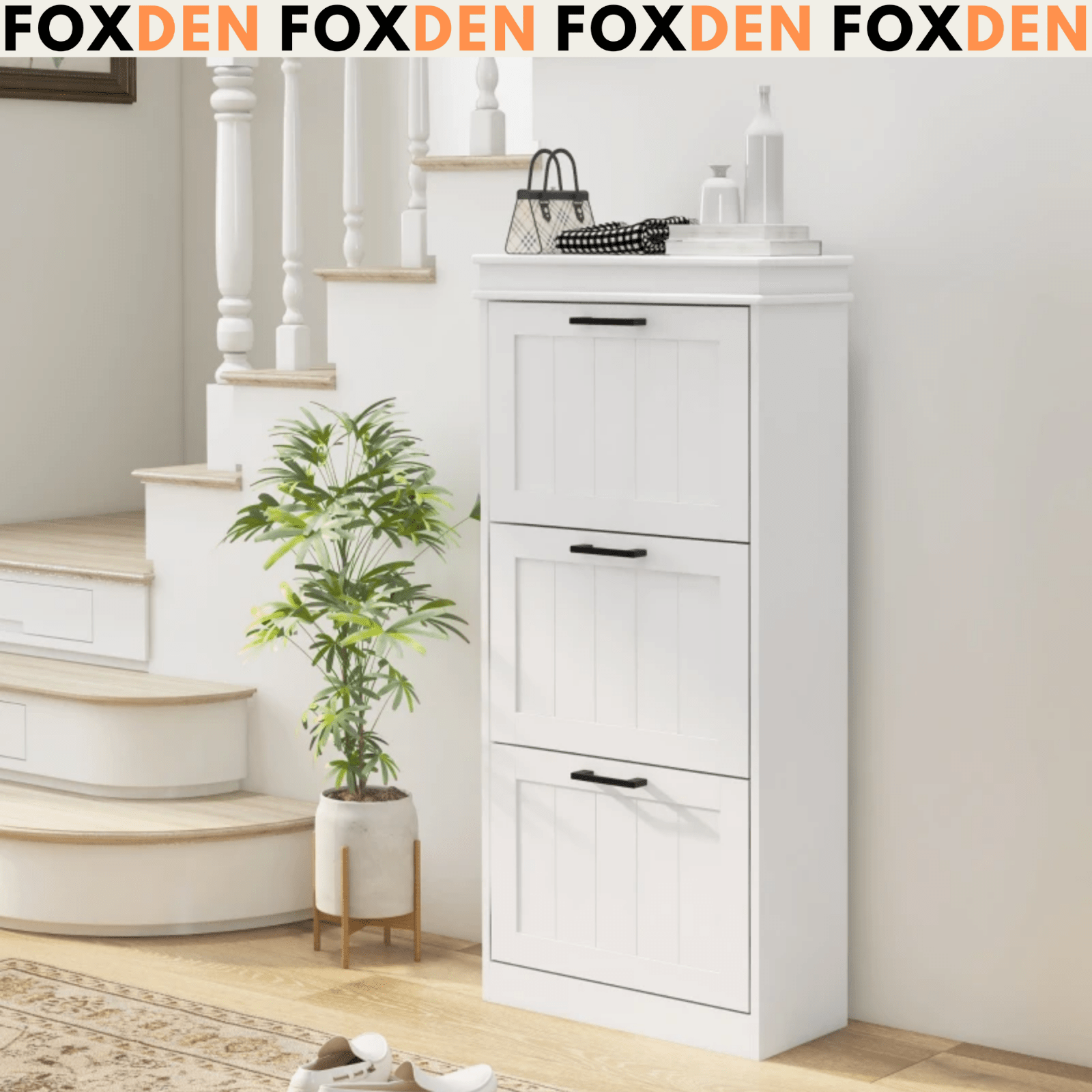 White Narrow Shoe Cabinet Hallway Shoe Storage Adjustable Shelves 15 Pairs Shoes - Home and Garden Furniture Shop - rustic - furniture