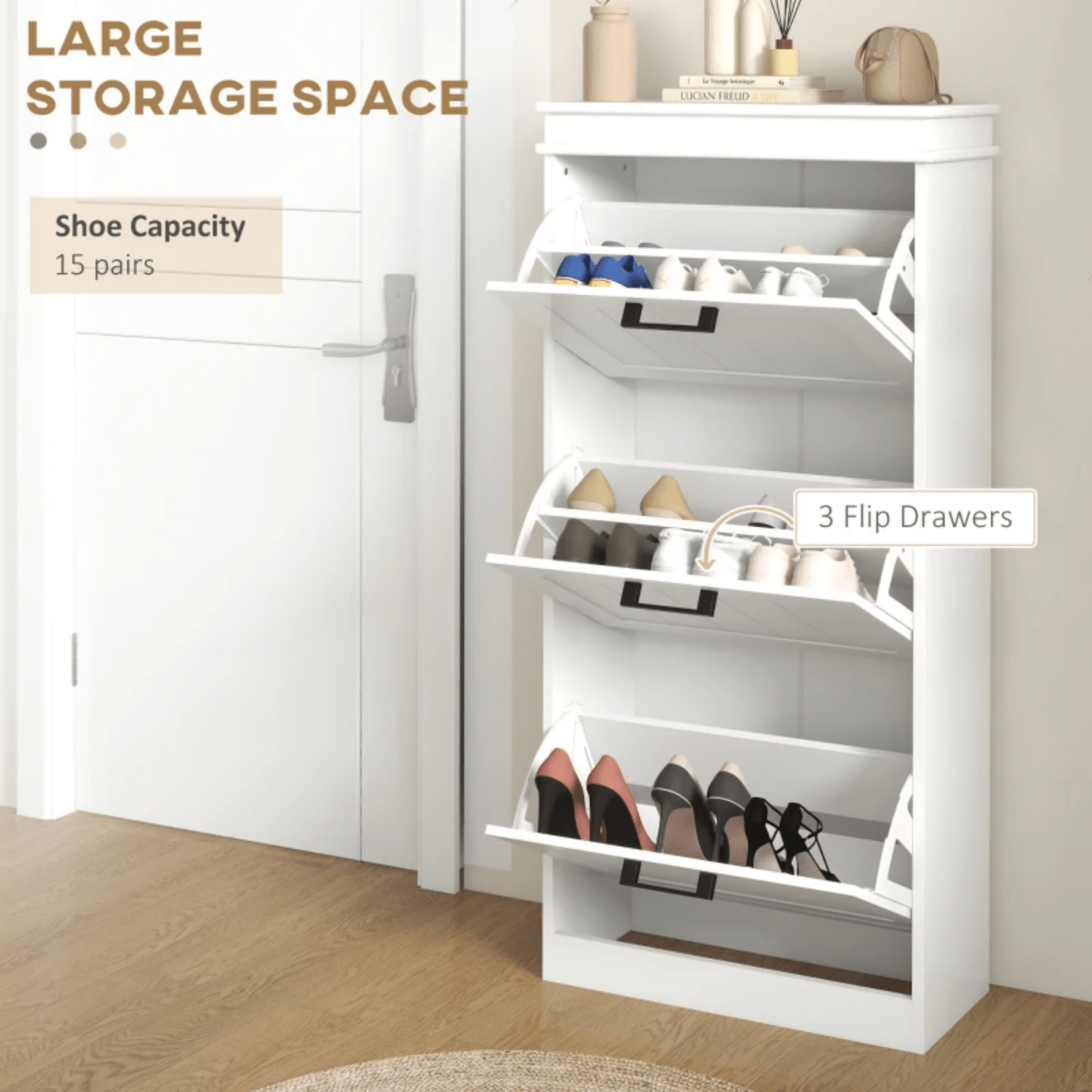 White Narrow Shoe Cabinet Hallway Shoe Storage Adjustable Shelves 15 Pairs Shoes - Home and Garden Furniture Shop - #rustic - furniture#