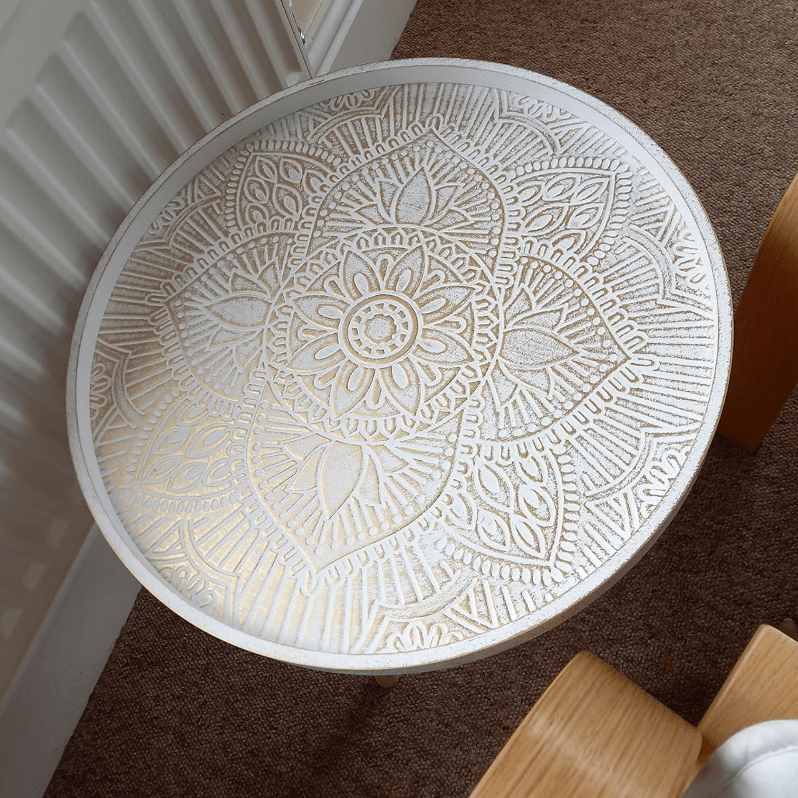 White Small Round Side Table Plant Lamp Stand Wooden Furniture Top End Pine Legs - Home and Garden Furniture Shop - rustic - furniture