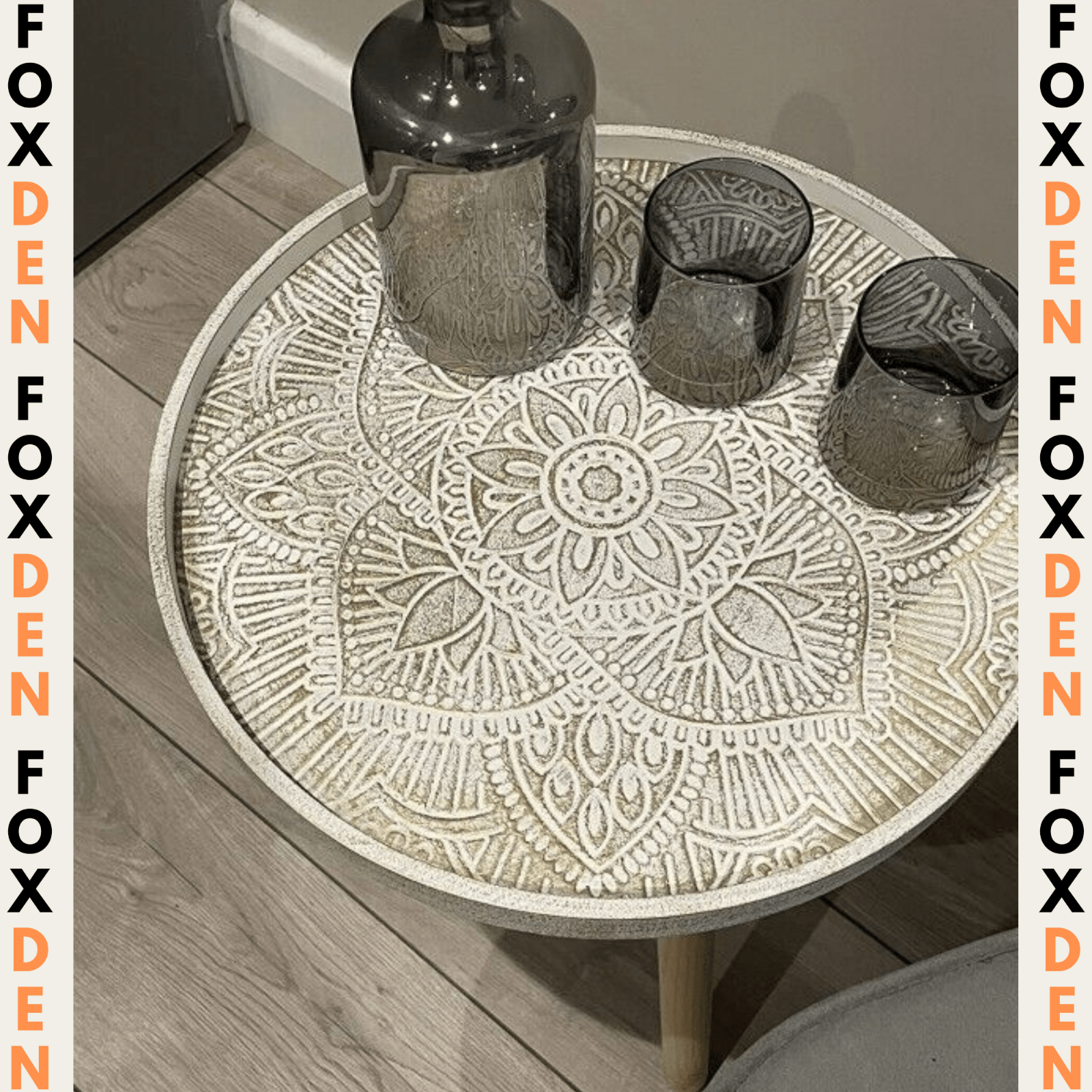 White Small Round Side Table Plant Lamp Stand Wooden Furniture Top End Pine Legs - Home and Garden Furniture Shop - rustic - furniture