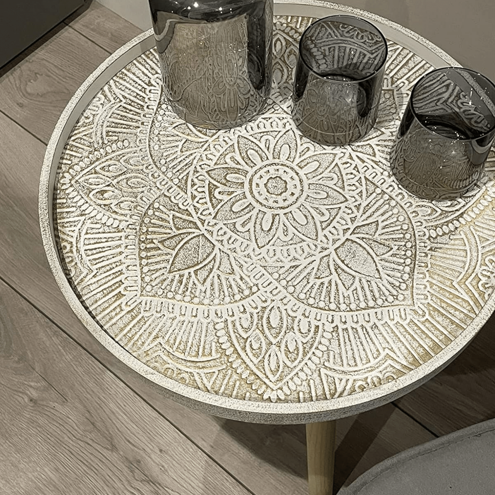 White Small Round Side Table Plant Lamp Stand Wooden Furniture Top End Pine Legs - Home and Garden Furniture Shop - rustic - furniture