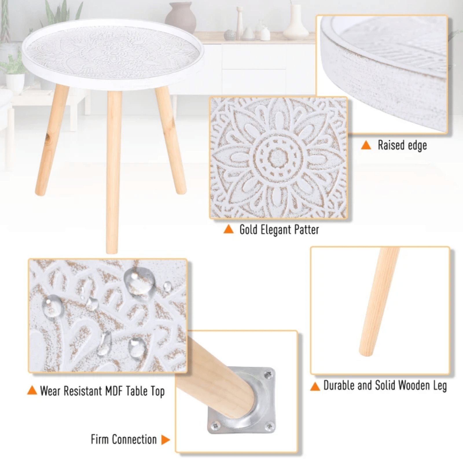 White Small Round Side Table Plant Lamp Stand Wooden Furniture Top End Pine Legs - Home and Garden Furniture Shop - rustic - furniture