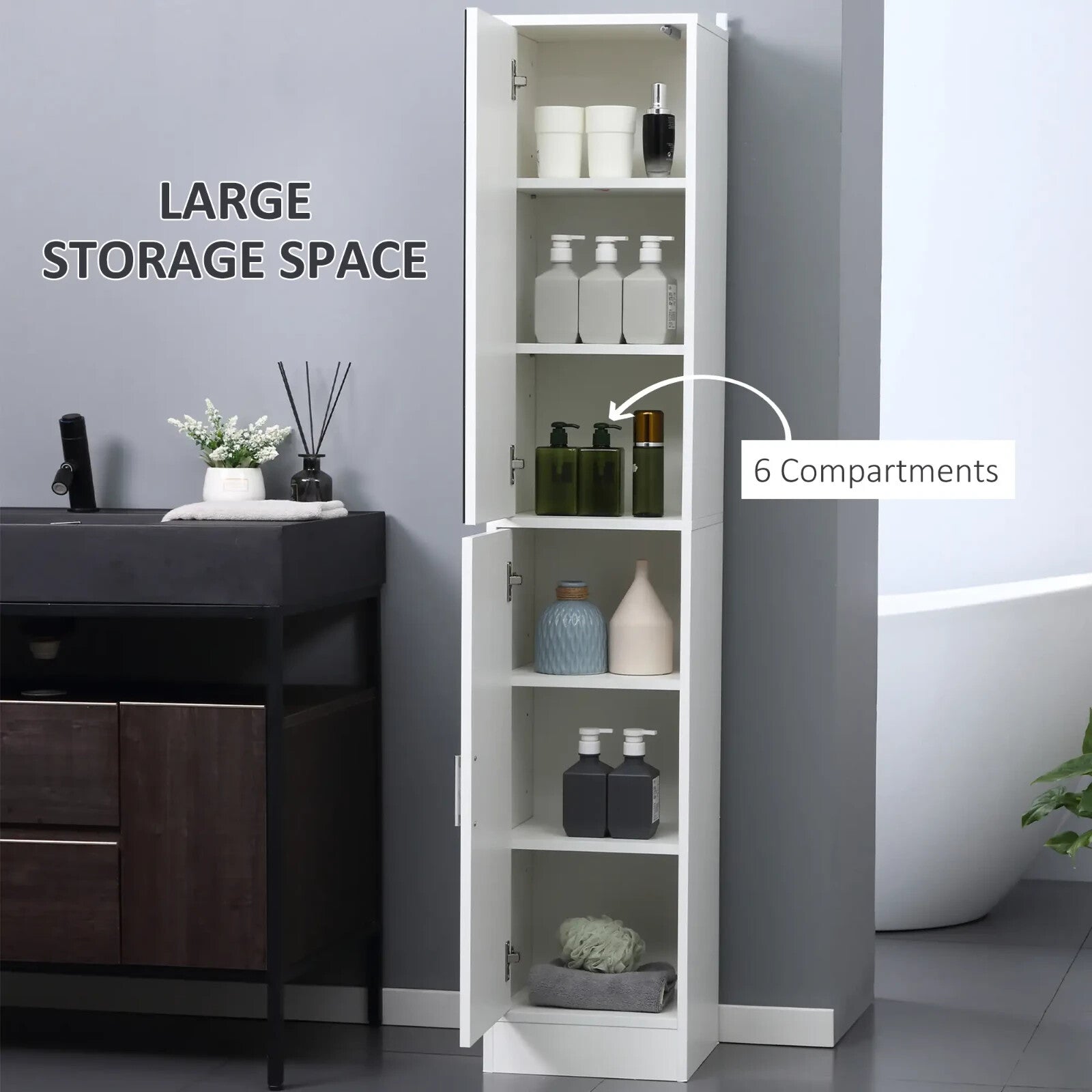 White Tall Mirrored Bathroom Cabinet Storage Cupboard Tallboy Unit Doors Shelves - Home and Garden Furniture Shop - rustic - furniture