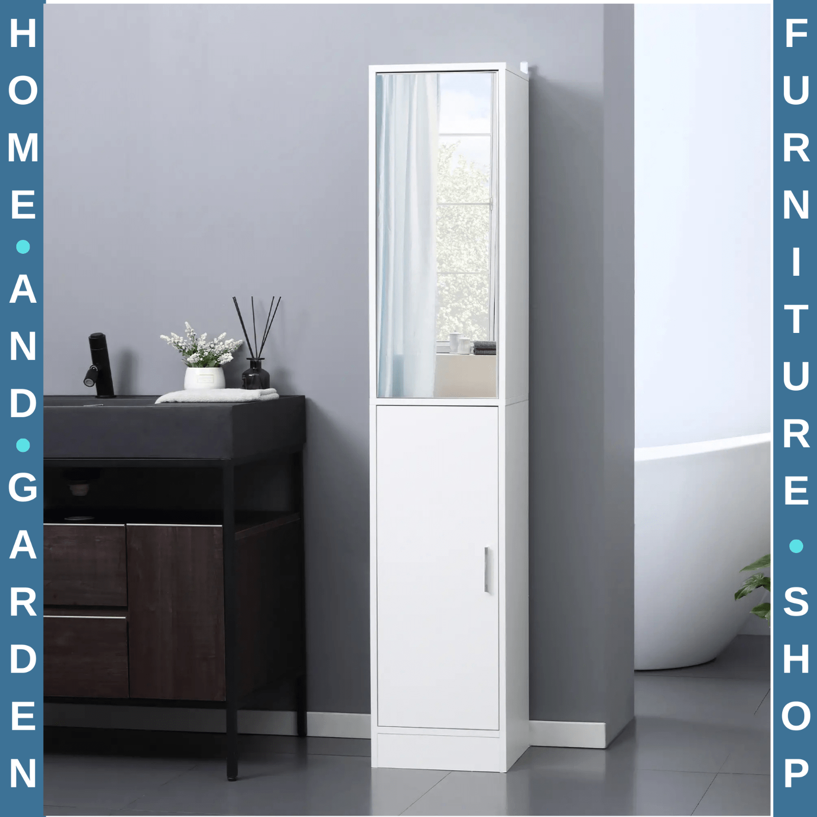 White Tall Mirrored Bathroom Cabinet Storage Cupboard Tallboy Unit Doors Shelves - Home and Garden Furniture Shop - rustic - furniture