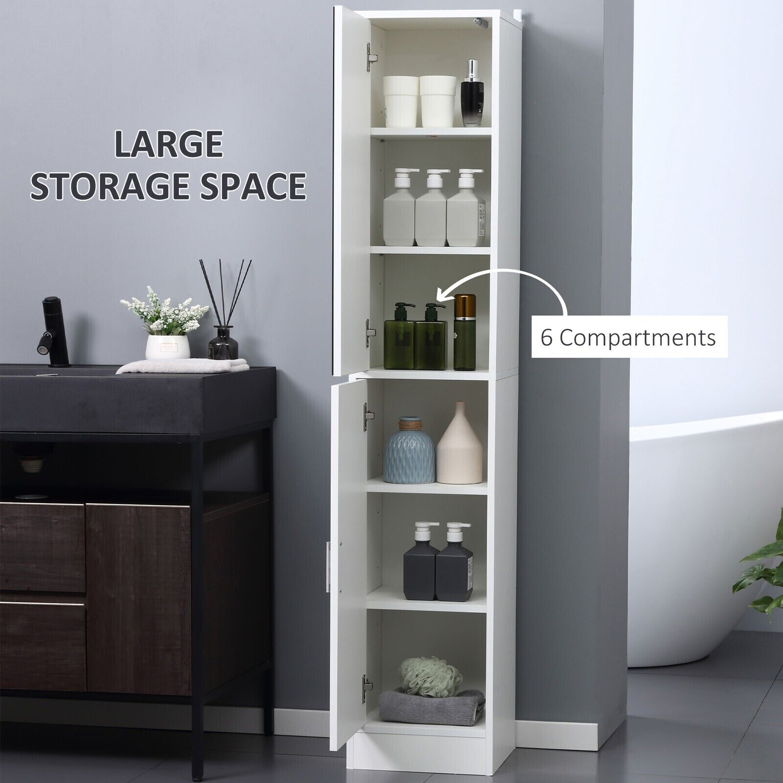 White Tall Mirrored Bathroom Cabinet Storage Cupboard Tallboy Unit Doors Shelves - Home and Garden Furniture Shop - #rustic - furniture#