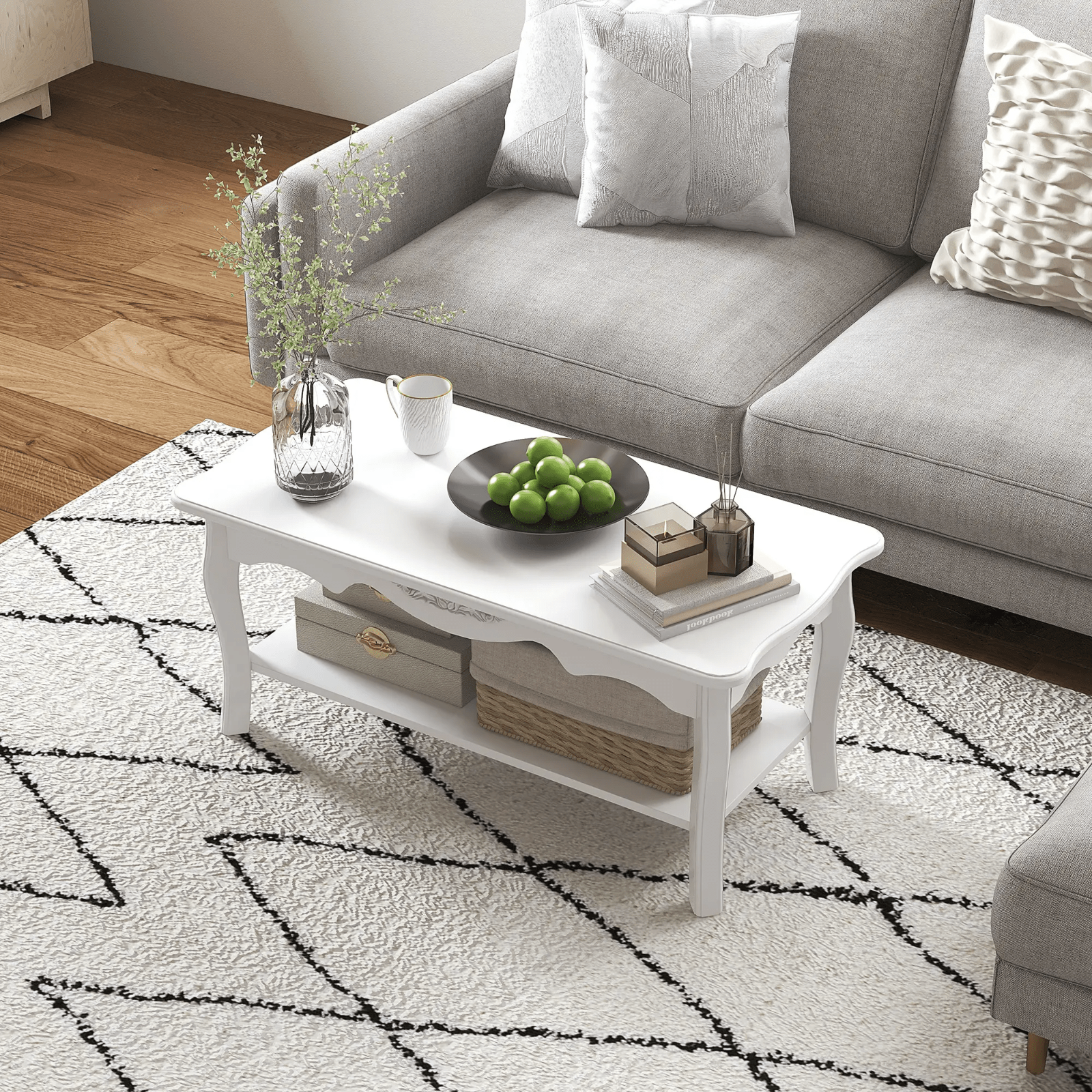 White Wooden Coffee Table with Storage Shelf Tea Table Wood Modern Living Room - Home and Garden Furniture Shop - #rustic - furniture#