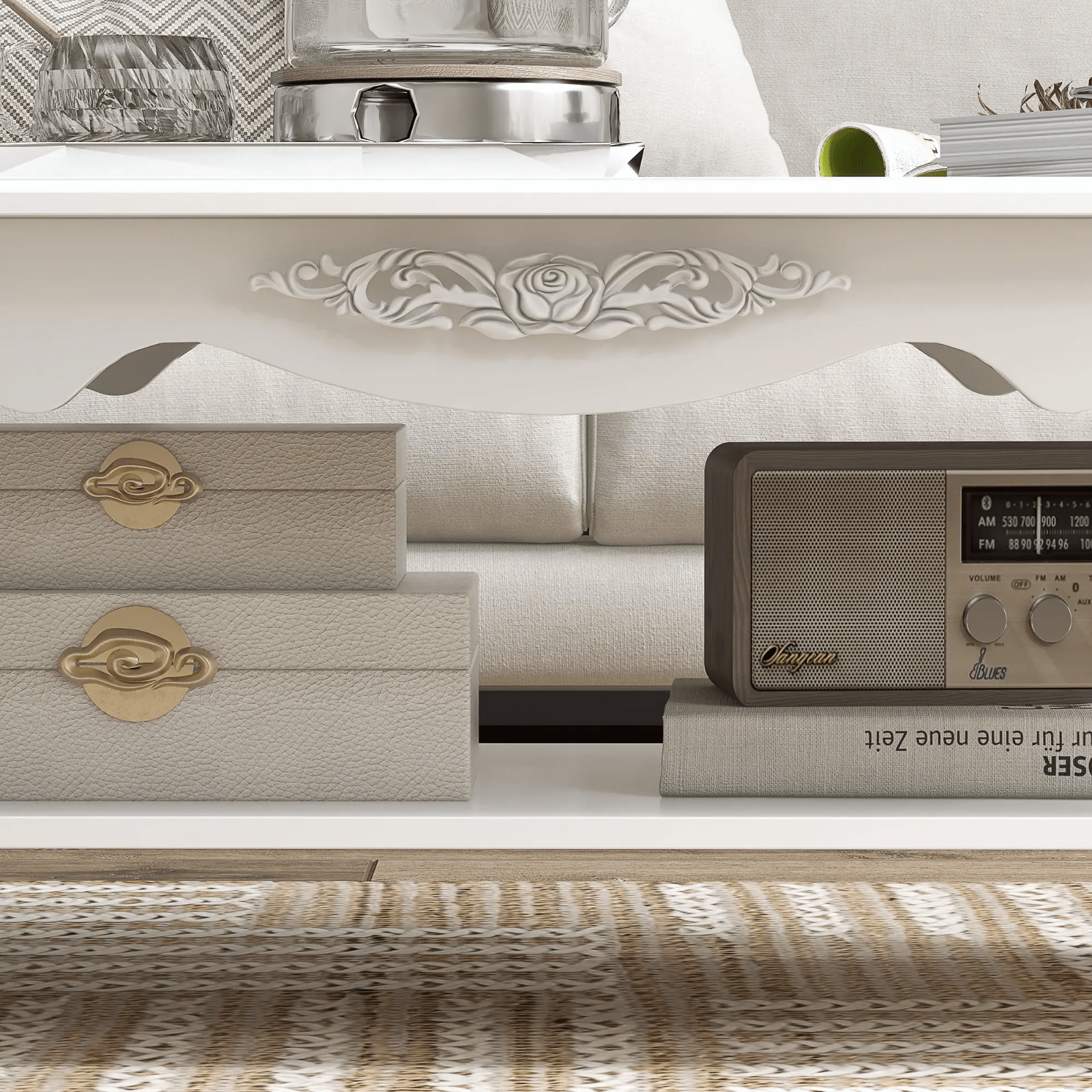 White Wooden Coffee Table with Storage Shelf Tea Table Wood Modern Living Room - Home and Garden Furniture Shop - rustic - furniture