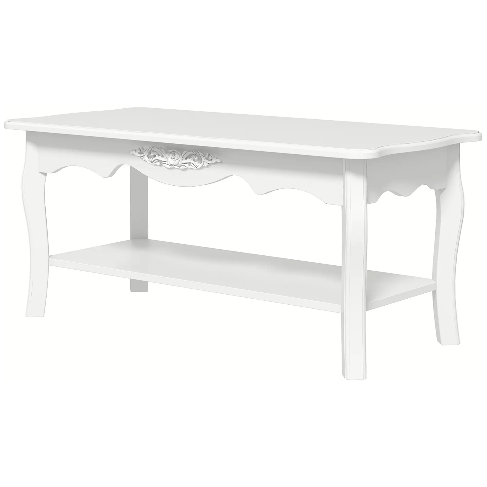 White Wooden Coffee Table with Storage Shelf Tea Table Wood Modern Living Room - Home and Garden Furniture Shop - #rustic - furniture#