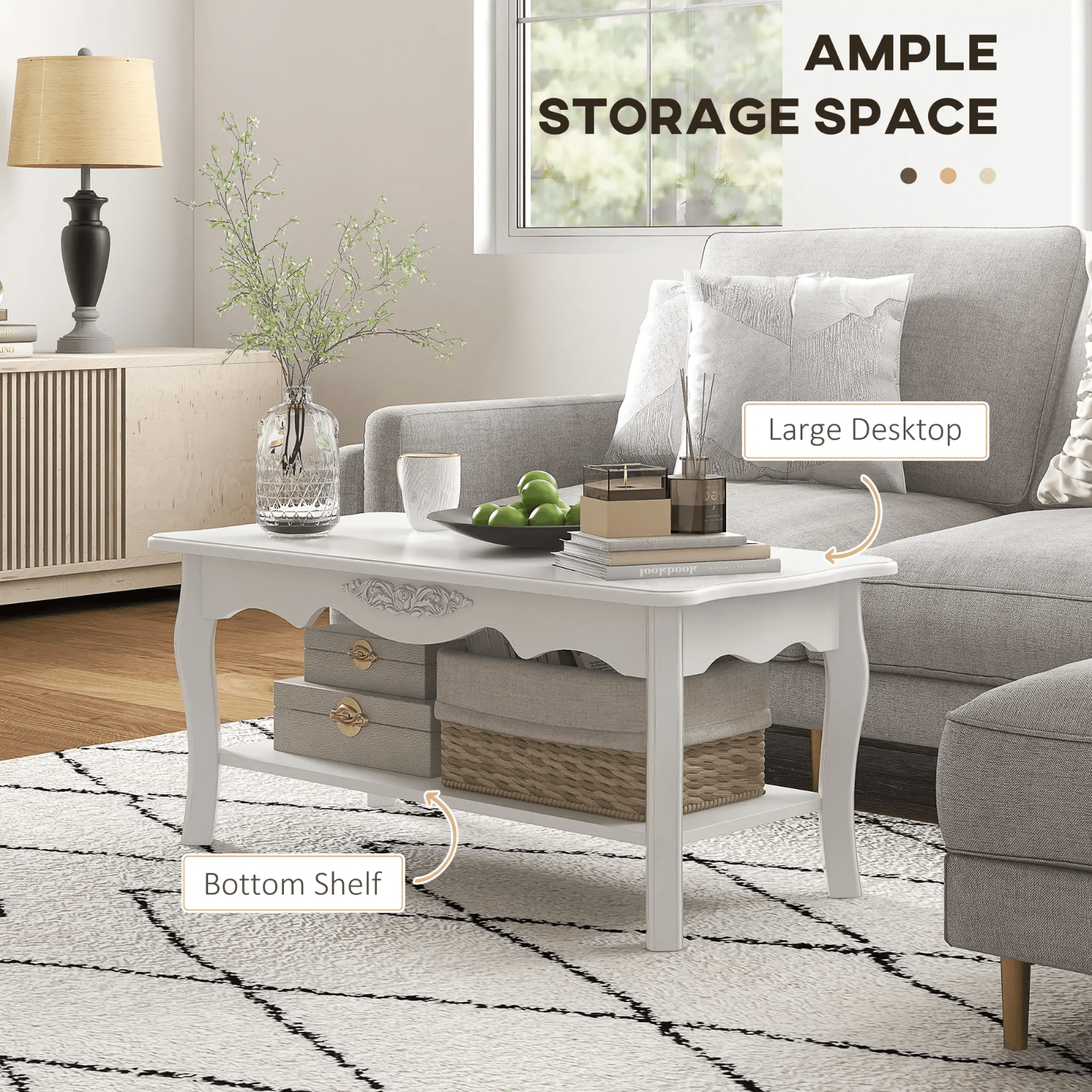 White Wooden Coffee Table with Storage Shelf Tea Table Wood Modern Living Room - Home and Garden Furniture Shop - rustic - furniture