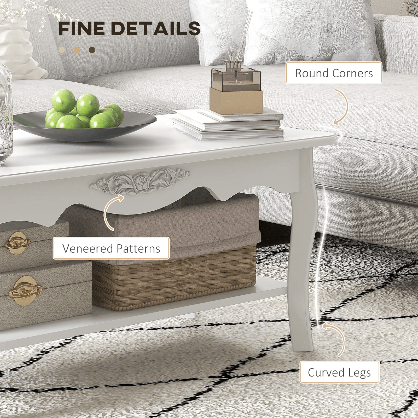 White Wooden Coffee Table with Storage Shelf Tea Table Wood Modern Living Room - Home and Garden Furniture Shop - rustic - furniture