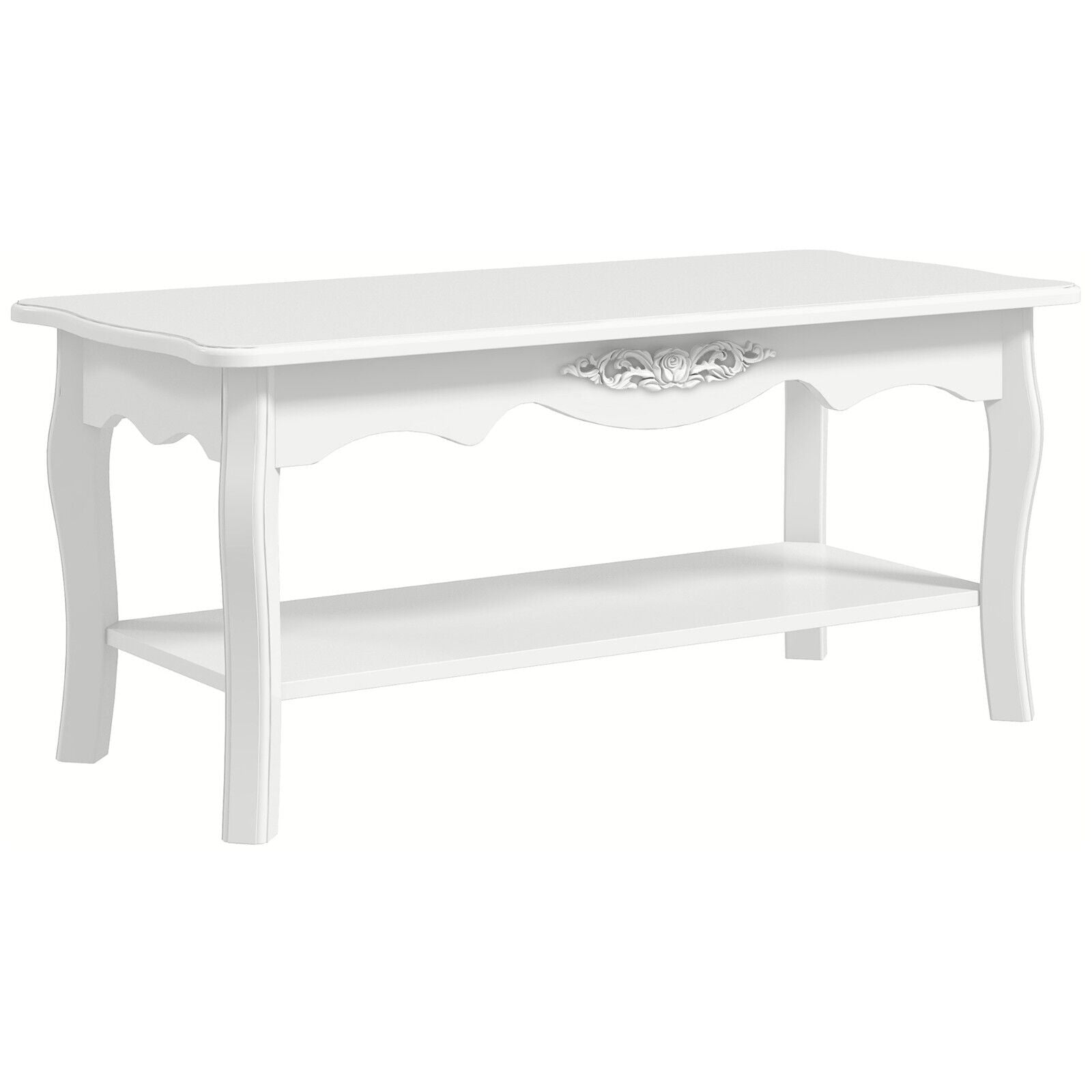 White Wooden Coffee Table with Storage Shelf Tea Table Wood Modern Living Room - Home and Garden Furniture Shop - #rustic - furniture#