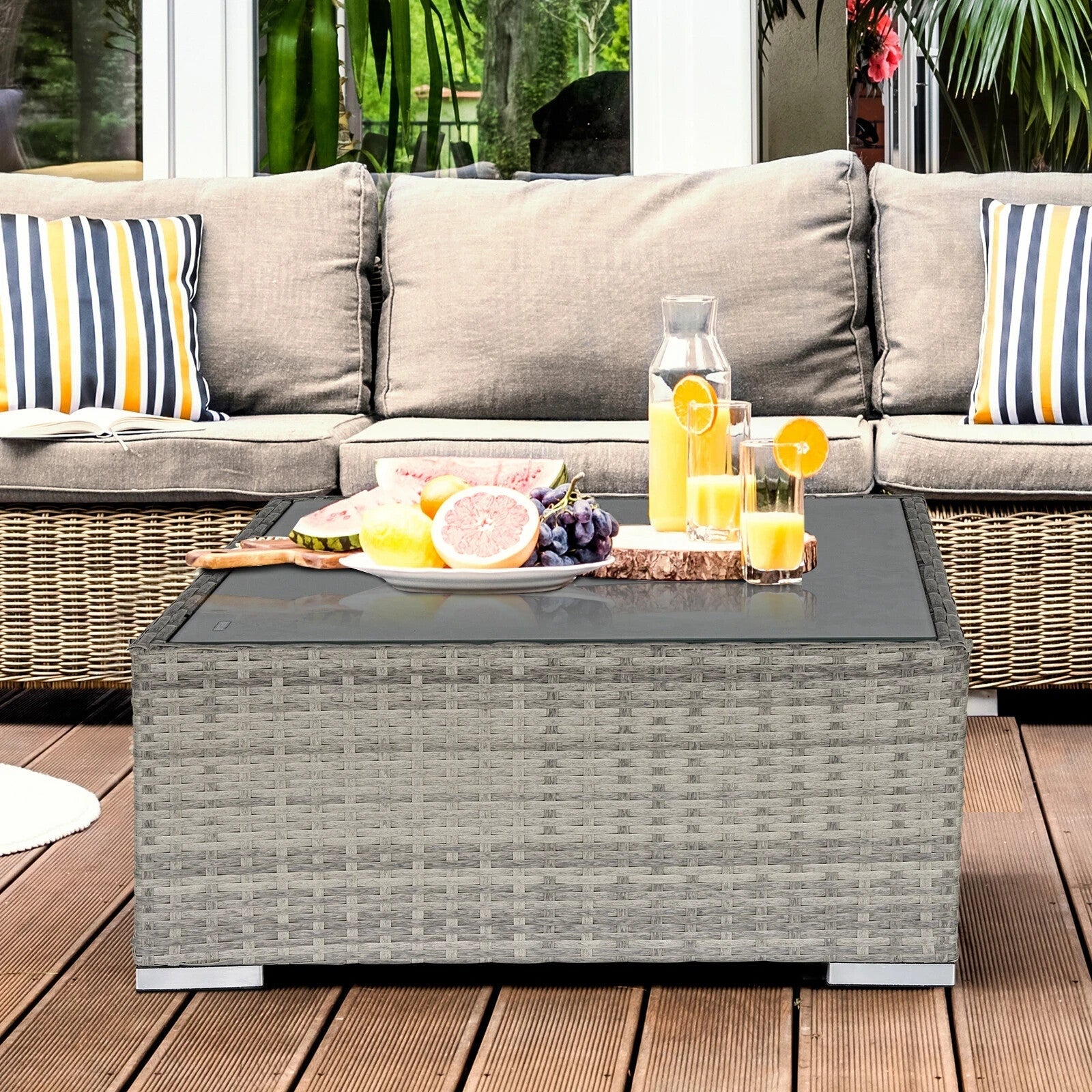 Wicker Garden Coffee Table w/ Glass Top Outdoor Patio Furniture for Yard or Deck - Home and Garden Furniture Shop - rustic - furniture