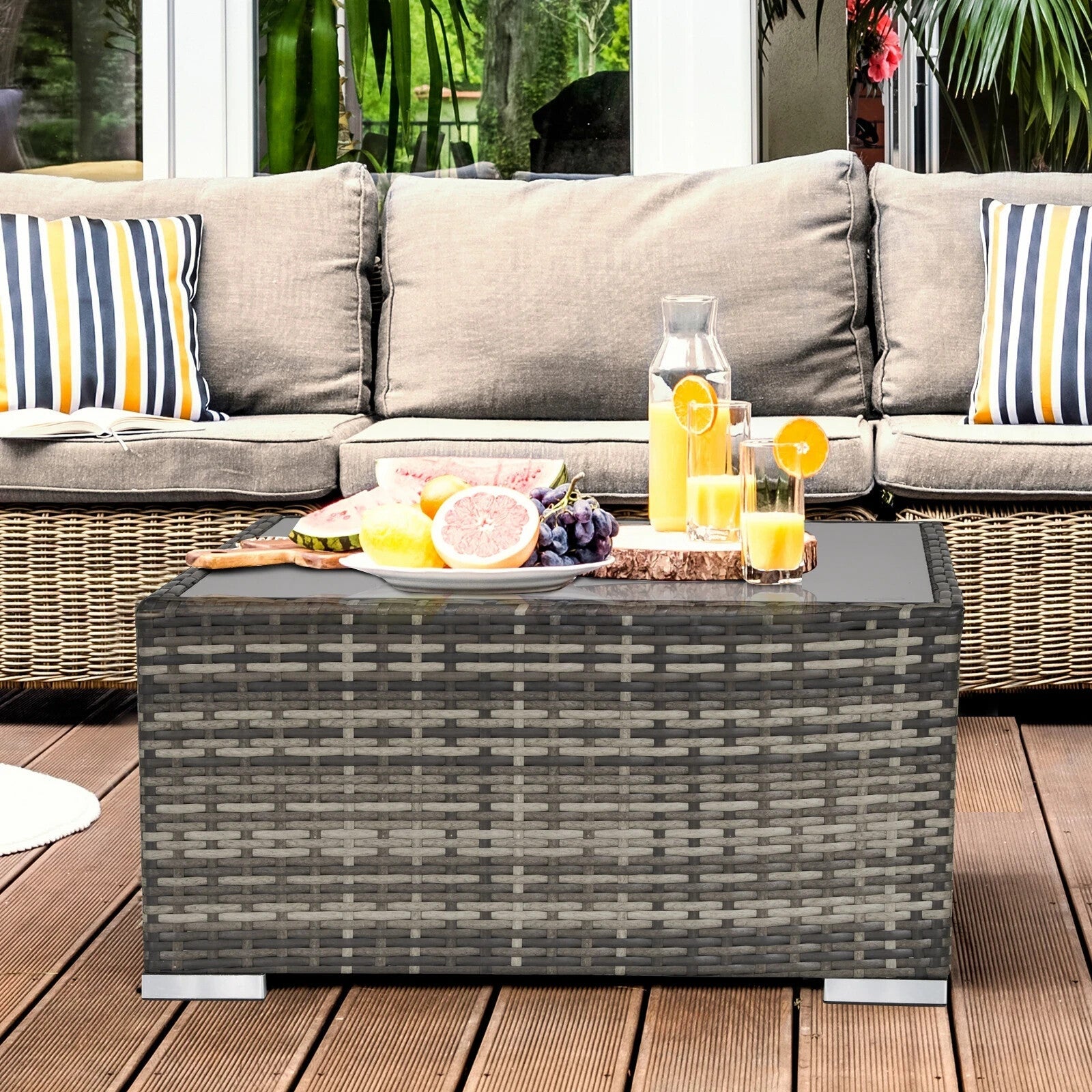 Wicker Patio Coffee Table w/ Glass Top Outdoor Garden Furniture for Balcony Deck - Home and Garden Furniture Shop - rustic - furniture