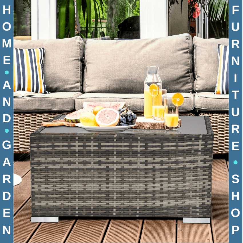 Wicker Patio Coffee Table w/ Glass Top Outdoor Garden Furniture for Balcony Deck - Home and Garden Furniture Shop - rustic - furniture