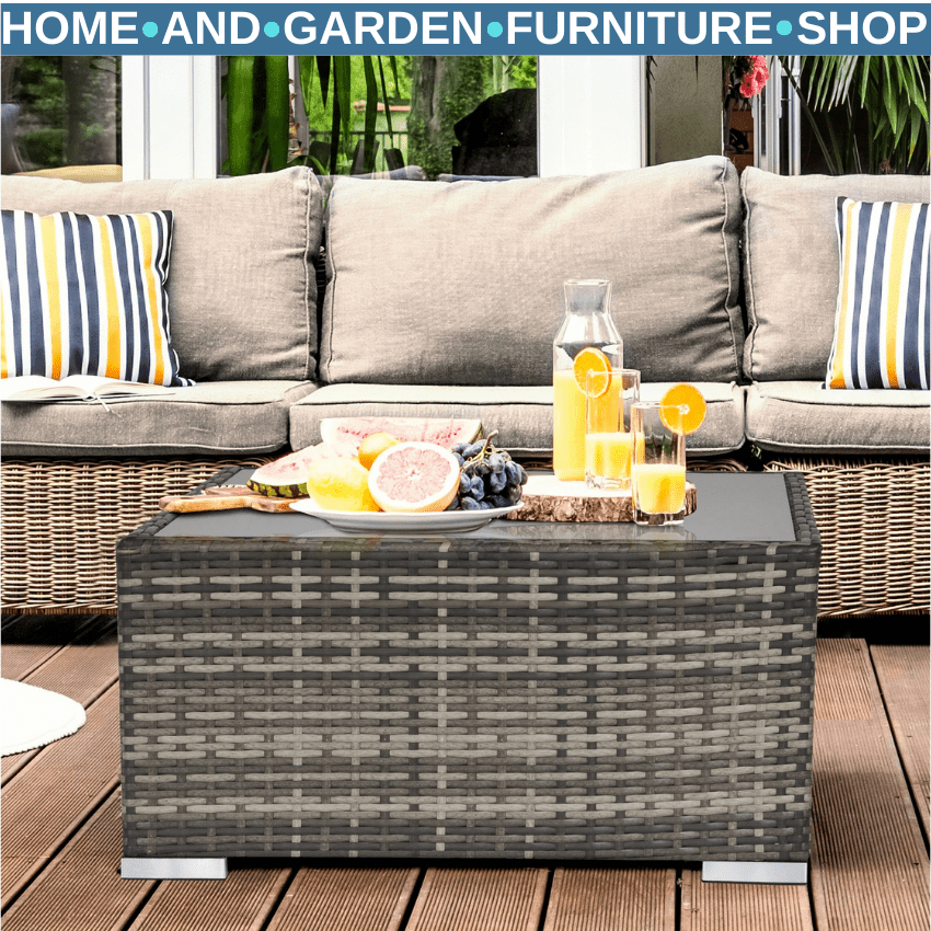 Wicker Patio Coffee Table w/ Glass Top Outdoor Garden Furniture for Balcony Deck - Home and Garden Furniture Shop - rustic - furniture