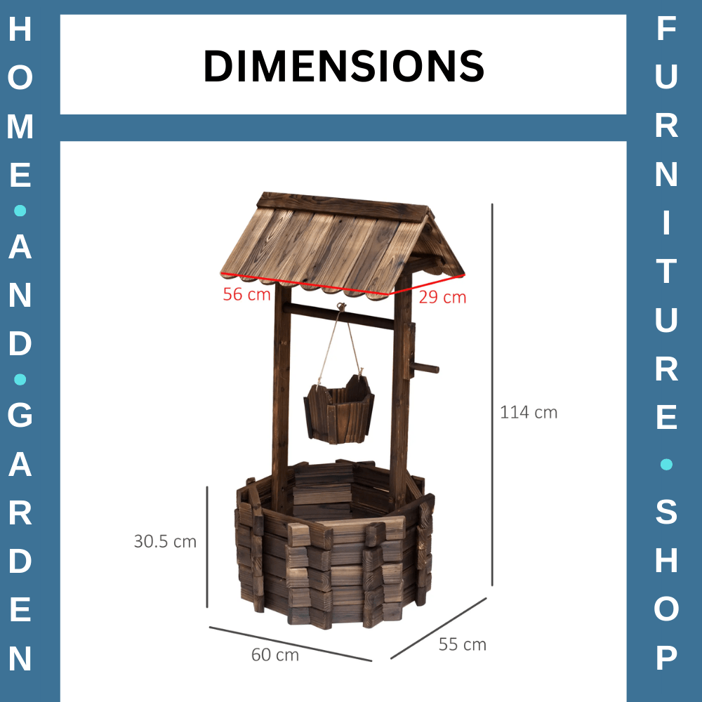 Wishing Well Planter Rustic Wooden Garden Bucket Planter Outdoor Decor Brown - Home and Garden Furniture Shop - rustic - furniture