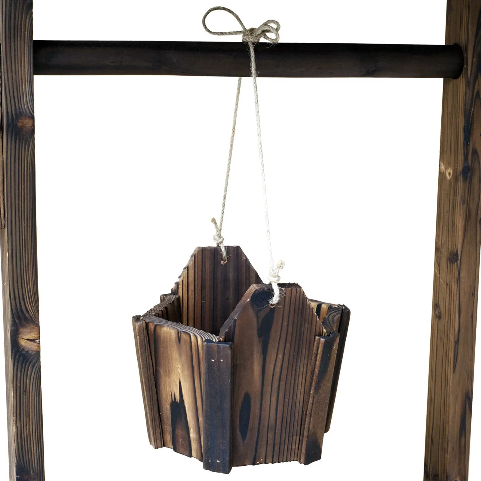 Wishing Well Planter Rustic Wooden Garden Bucket Planter Outdoor Decor Brown - Home and Garden Furniture Shop - rustic - furniture