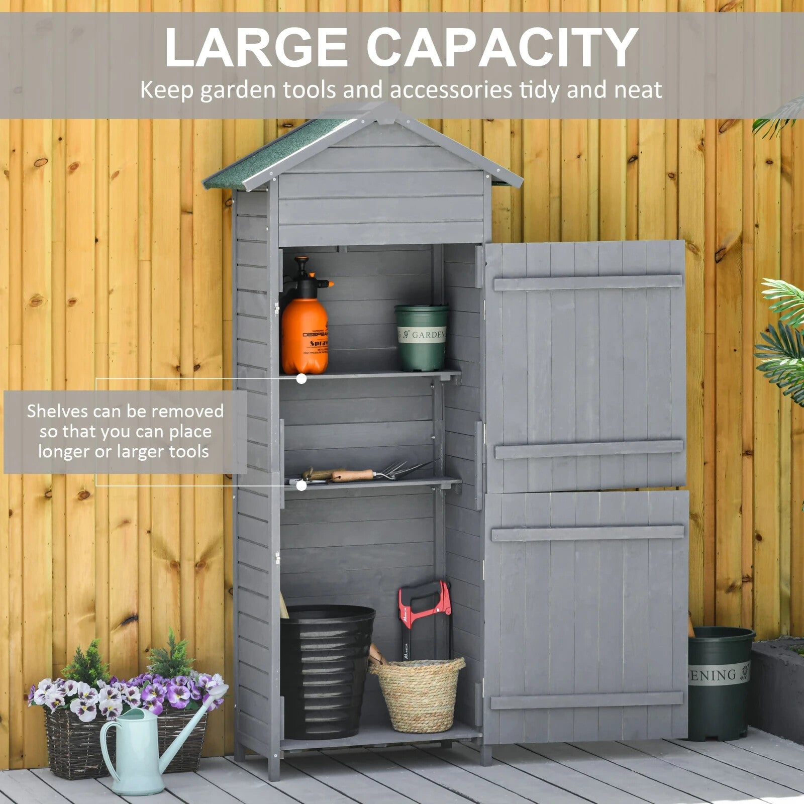 Wood Garden Storage Shed Timber Tool Cabinet Lockable Door Outdoor Utility Roof - Home and Garden Furniture Shop - rustic - furniture