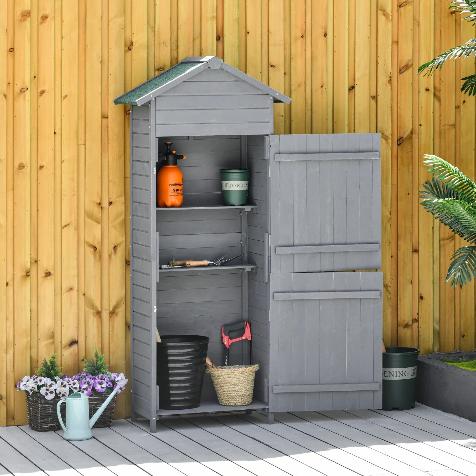 Wood Garden Storage Shed Timber Tool Cabinet Lockable Door Outdoor Utility Roof - Home and Garden Furniture Shop - rustic - furniture