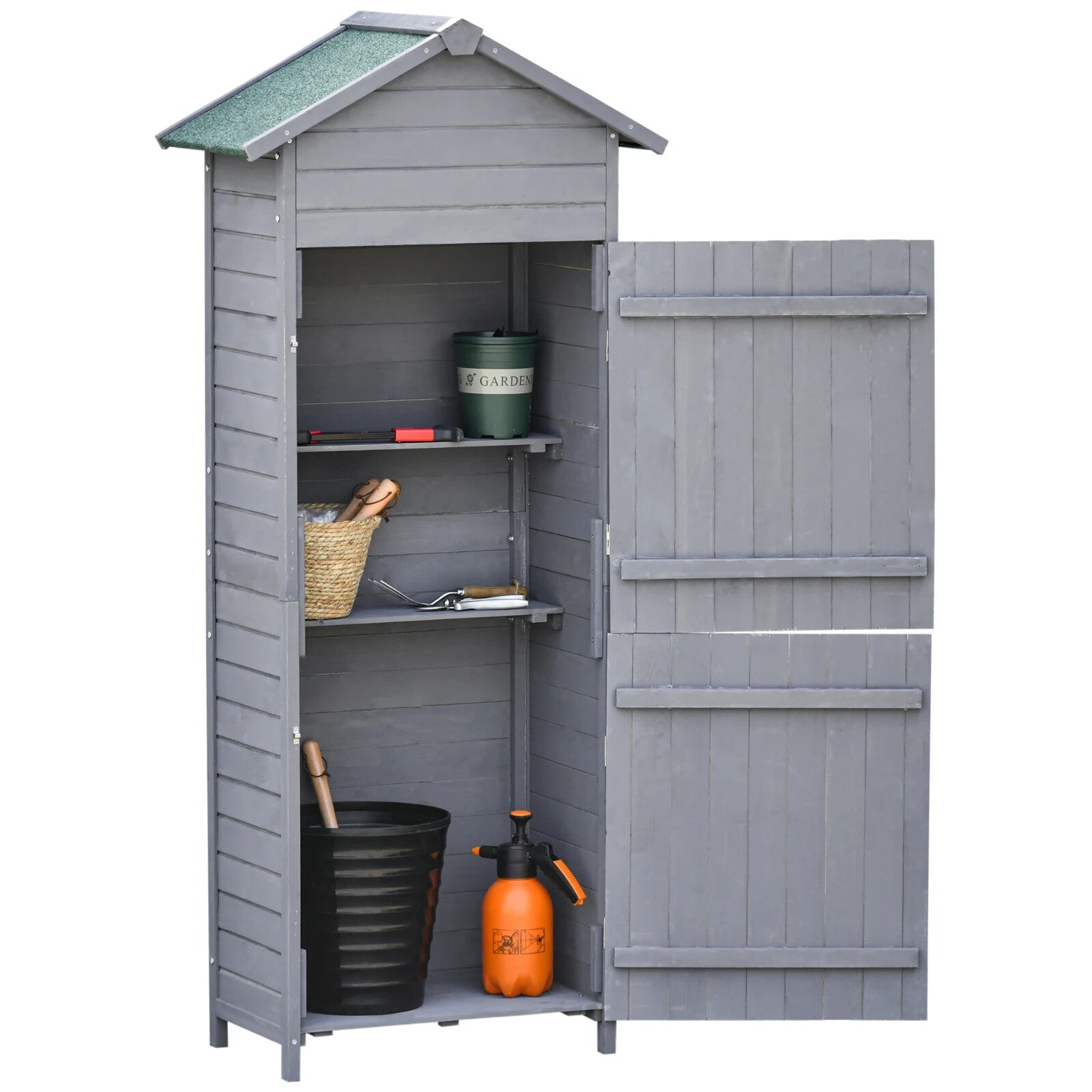 Wood Garden Storage Shed Timber Tool Cabinet Lockable Door Outdoor Utility Roof - Home and Garden Furniture Shop - rustic - furniture