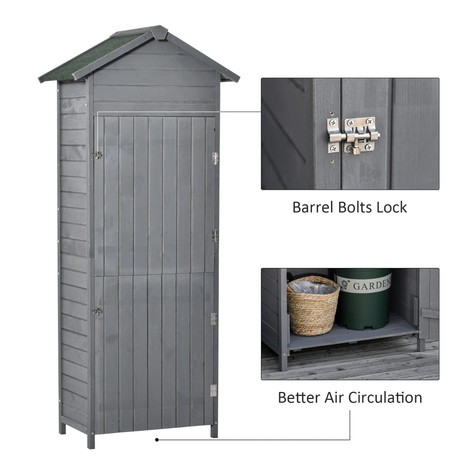 Wood Garden Storage Shed Timber Tool Cabinet Lockable Door Outdoor Utility Roof - Home and Garden Furniture Shop - rustic - furniture