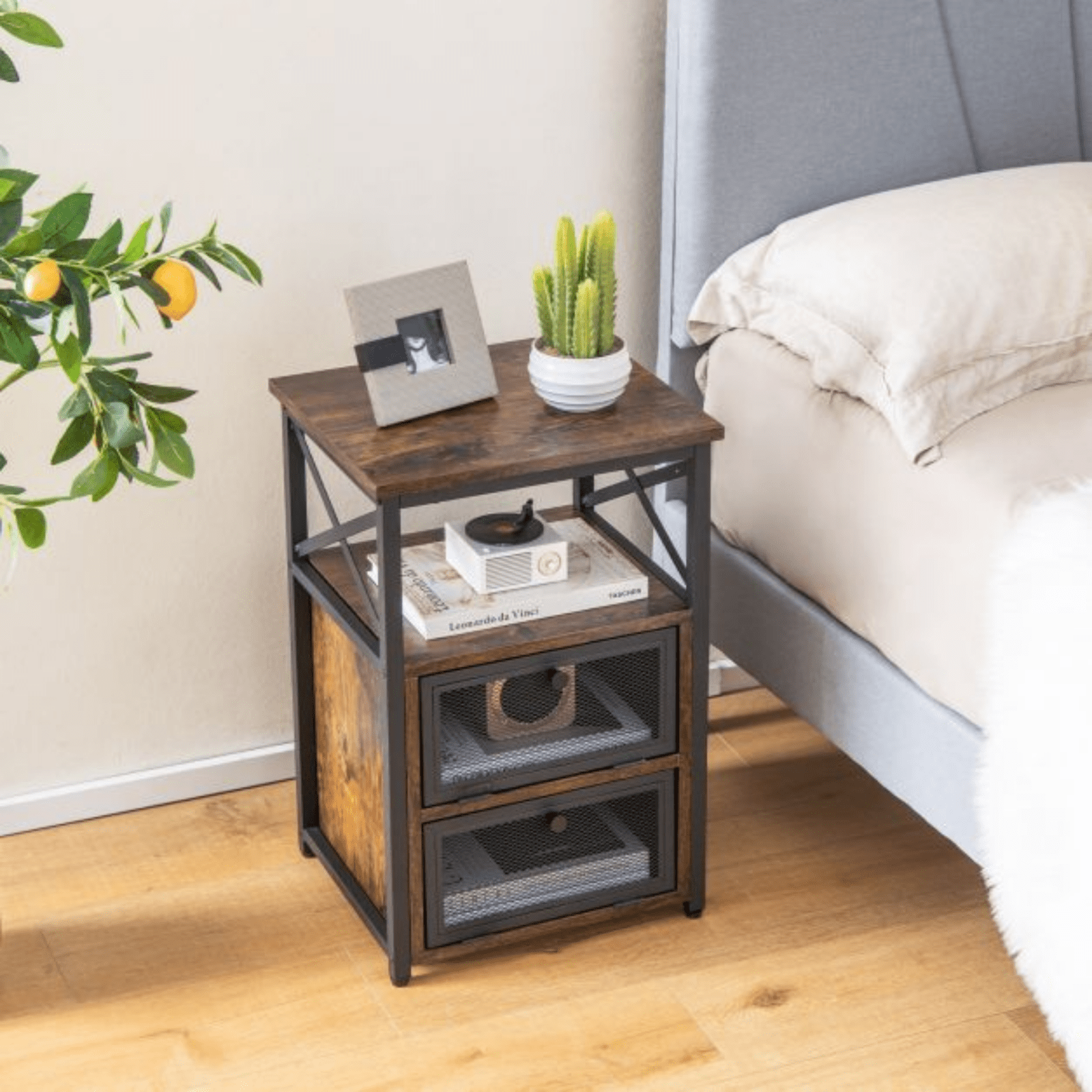 Wood Rustic Bedside Tables Pair Bedroom Furniture Storage Living Room End Table - Home and Garden Furniture Shop - #rustic - furniture#