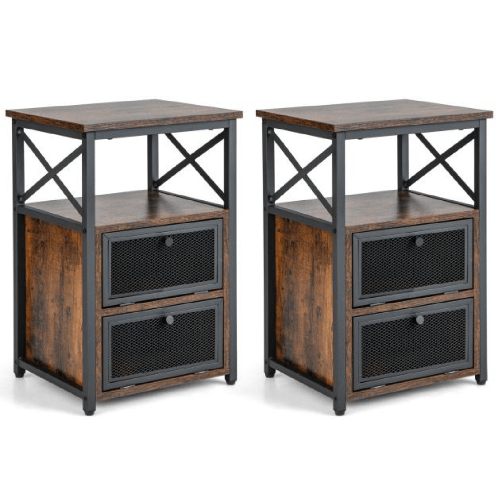 Wood Rustic Bedside Tables Pair Bedroom Furniture Storage Living Room End Table - Home and Garden Furniture Shop - #rustic - furniture#