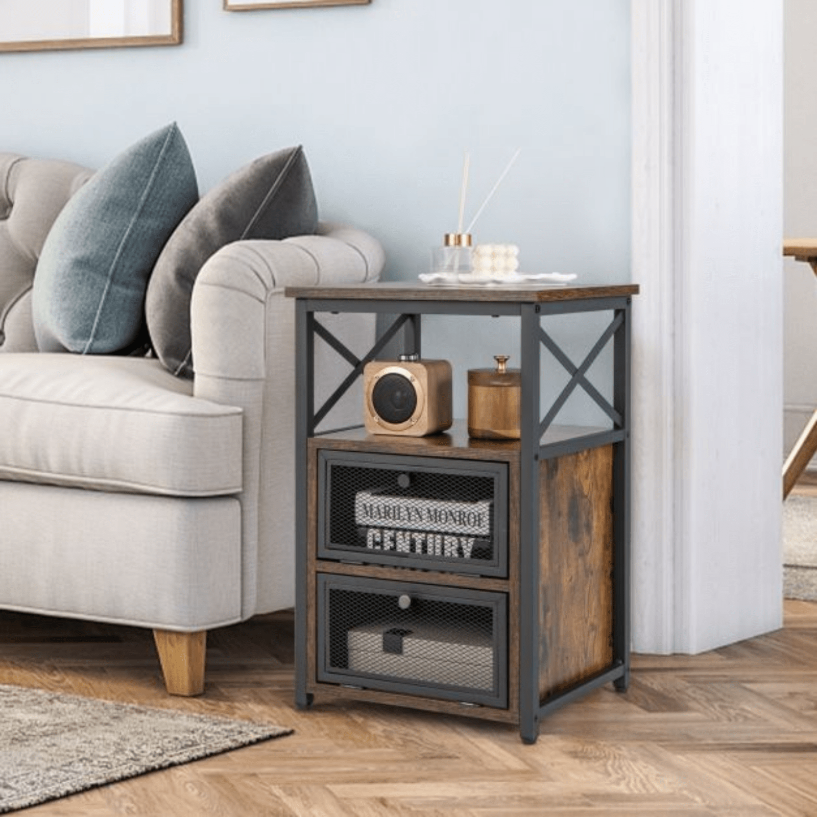 Wood Rustic Bedside Tables Pair Bedroom Furniture Storage Living Room End Table - Home and Garden Furniture Shop - #rustic - furniture#