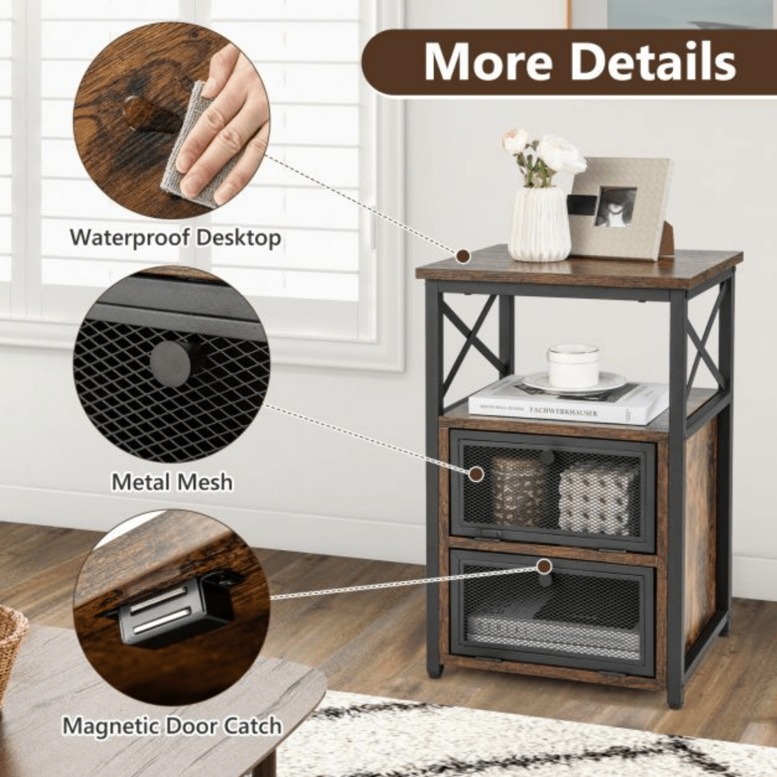 Wood Rustic Bedside Tables Pair Bedroom Furniture Storage Living Room End Table - Home and Garden Furniture Shop - #rustic - furniture#